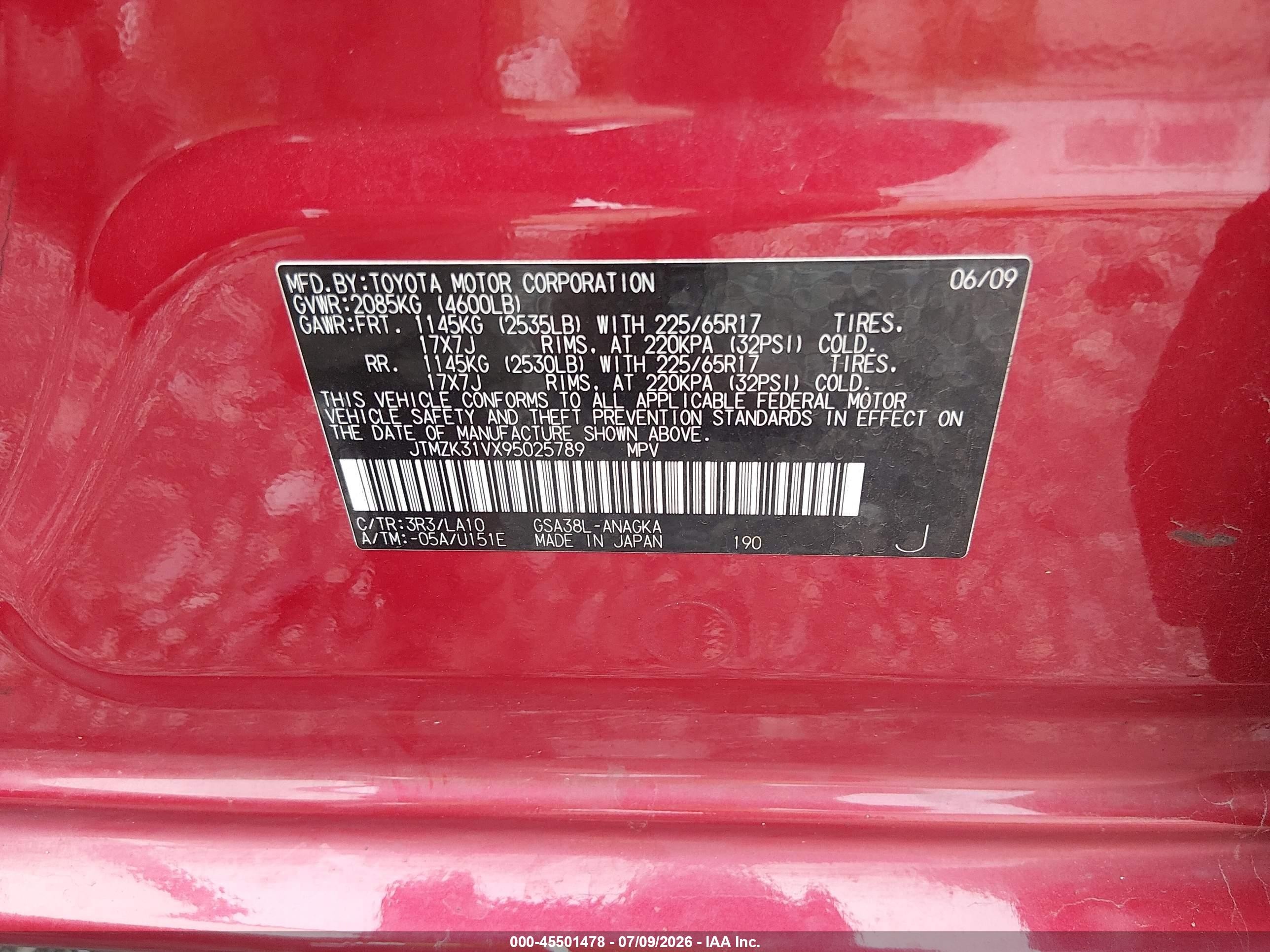 2009 Toyota Rav4 Limited V6 Red vin: JTMZK31VX95025789