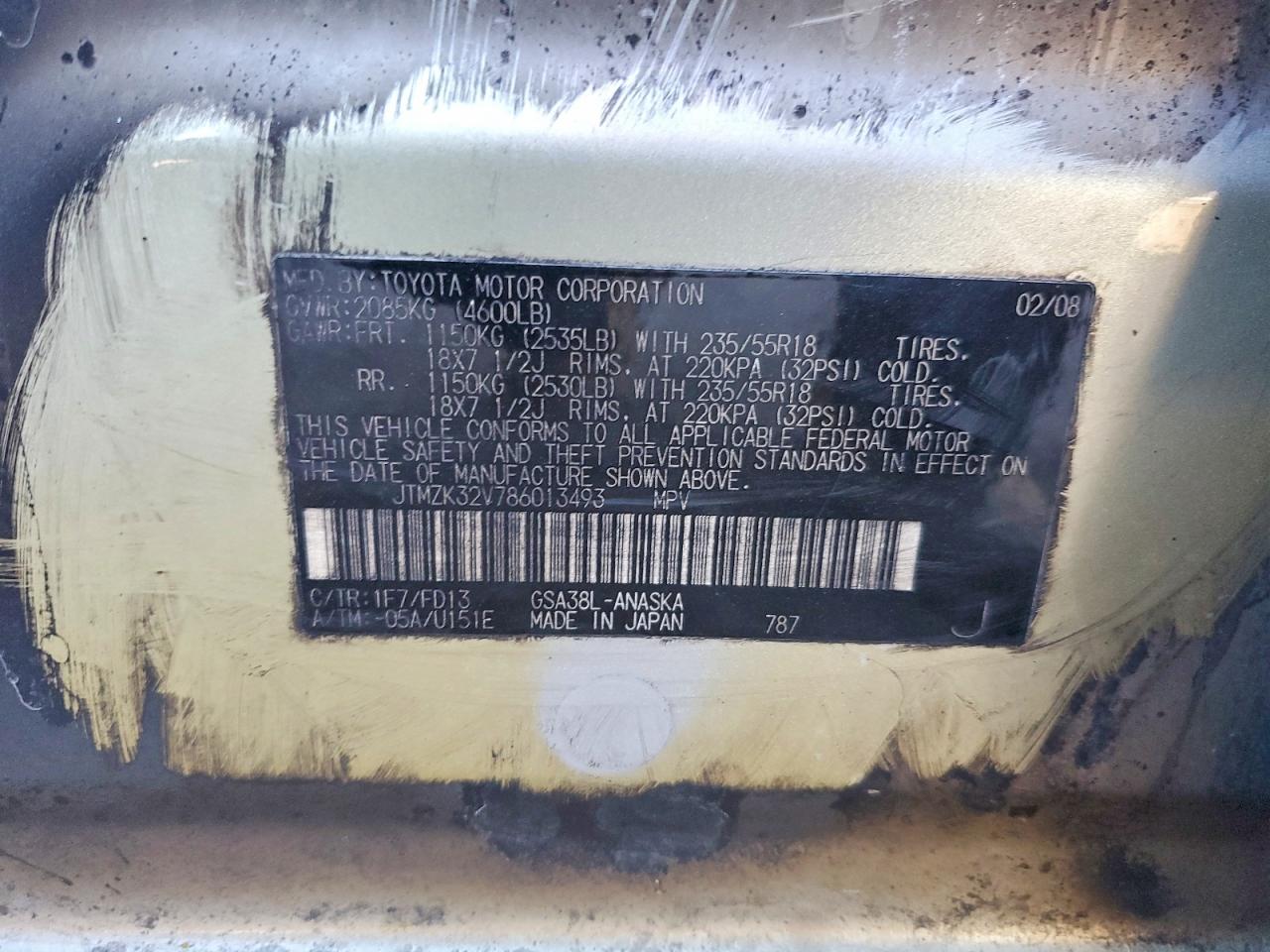 2008 Toyota Rav4 Sport Burn vin: JTMZK32V786013493