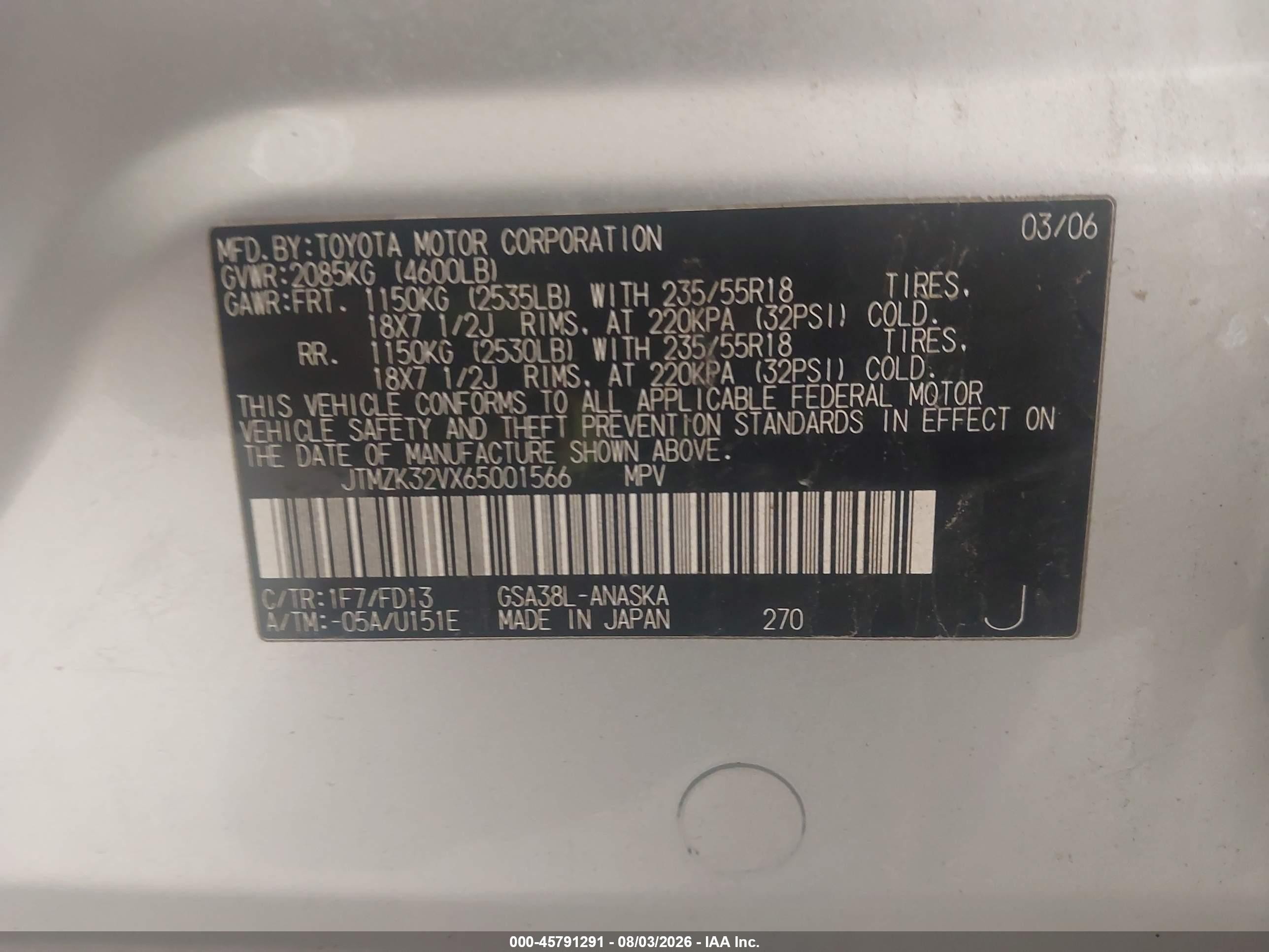 2006 Toyota Rav4 Sport V6 Silver vin: JTMZK32VX65001566