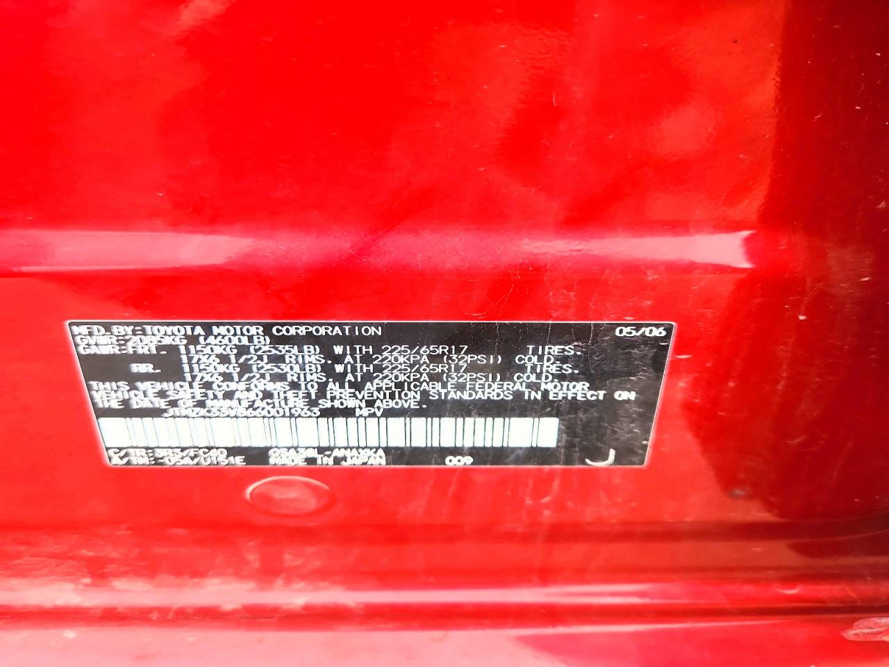 2006 Toyota Rav4 Base Red vin: JTMZK33V866001963