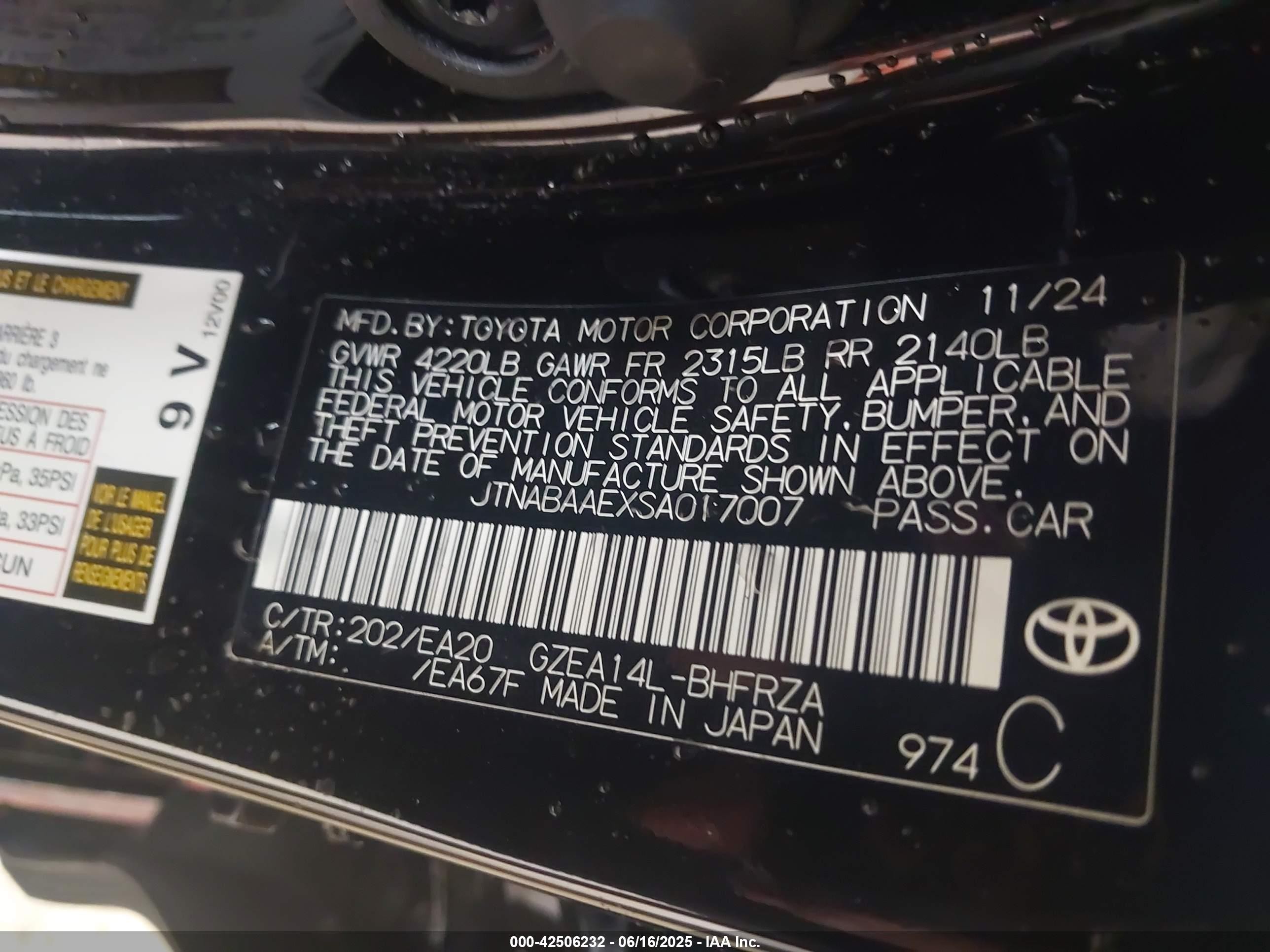 2025 Toyota Gr Corolla Premium Black vin: JTNABAAEXSA017007