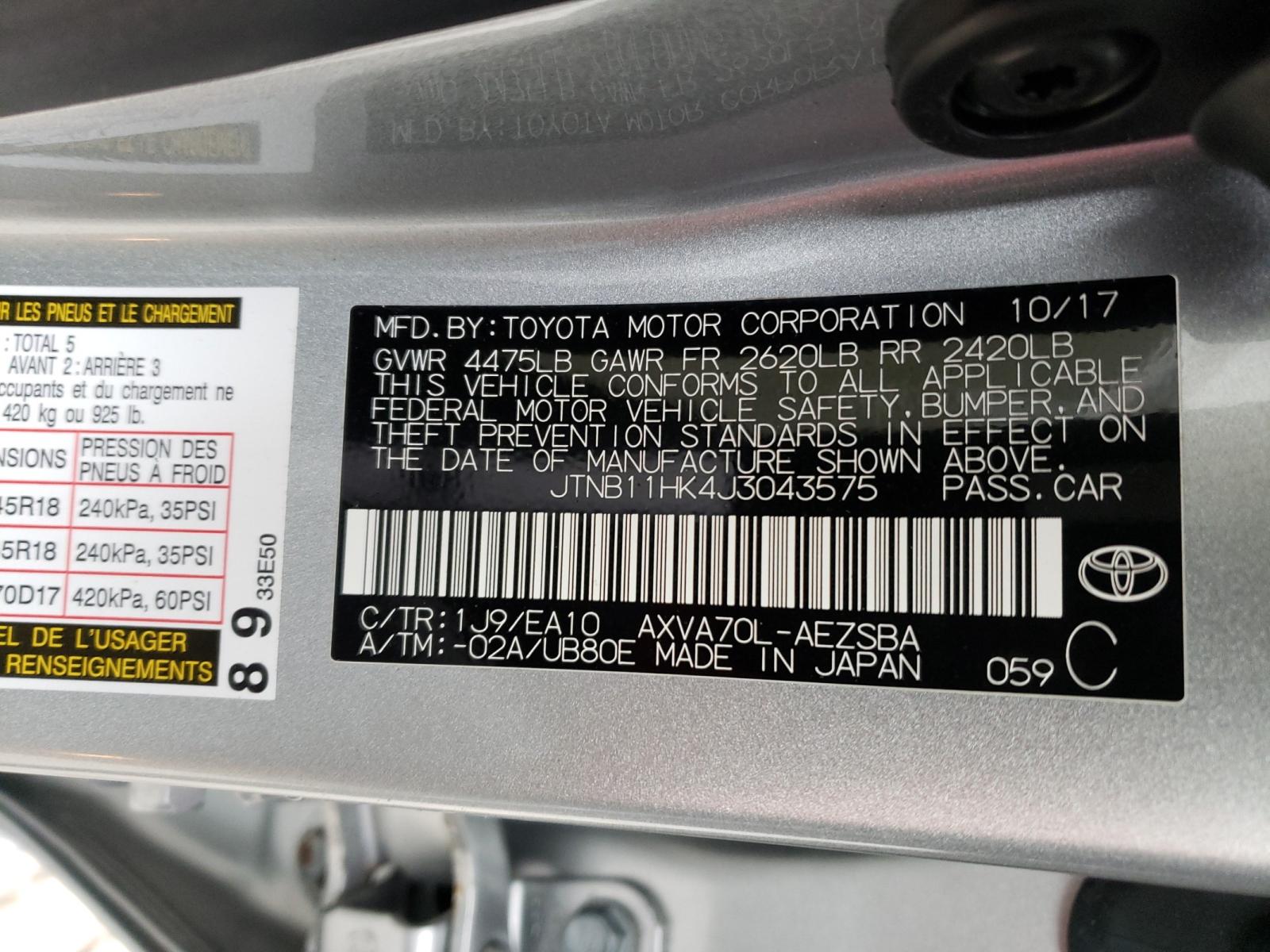 2018 Toyota Camry L Silver vin: JTNB11HK4J3043575