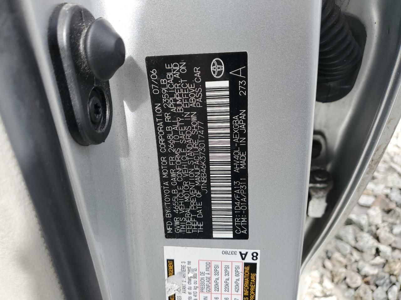 2007 Toyota Camry Hybrid Silver vin: JTNBB46K373017477