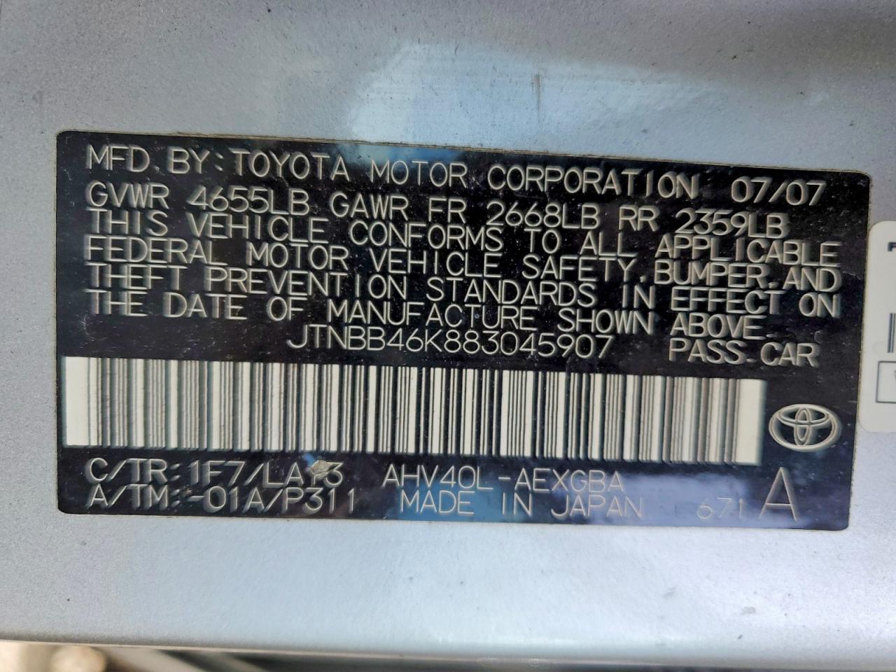 2008 Toyota Camry Hybrid Silver vin: JTNBB46K883045907