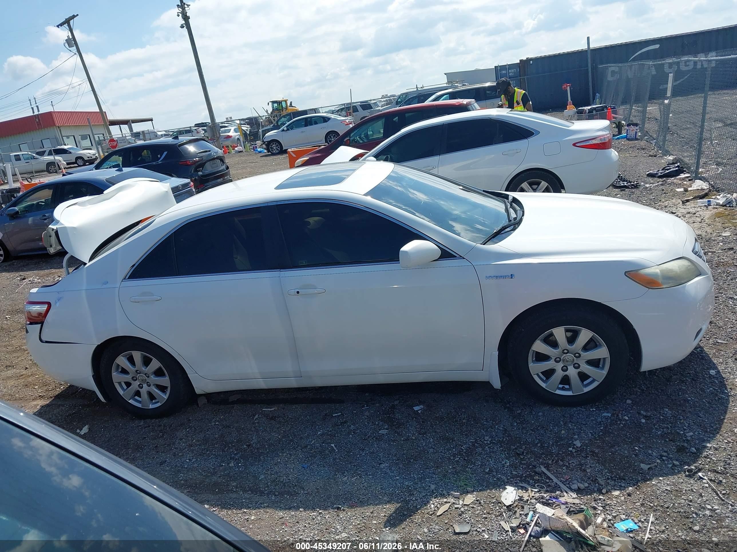 2007 Toyota Camry Hybrid   White vin: JTNBB46K973025454