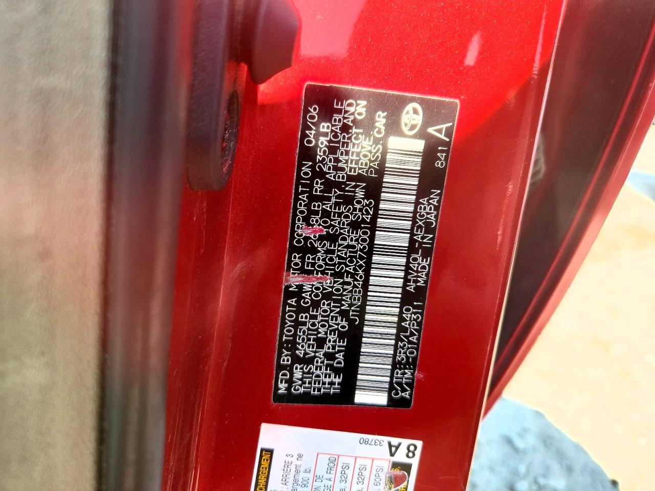 2007 Toyota Camry Hybrid Red vin: JTNBB46KX73001423