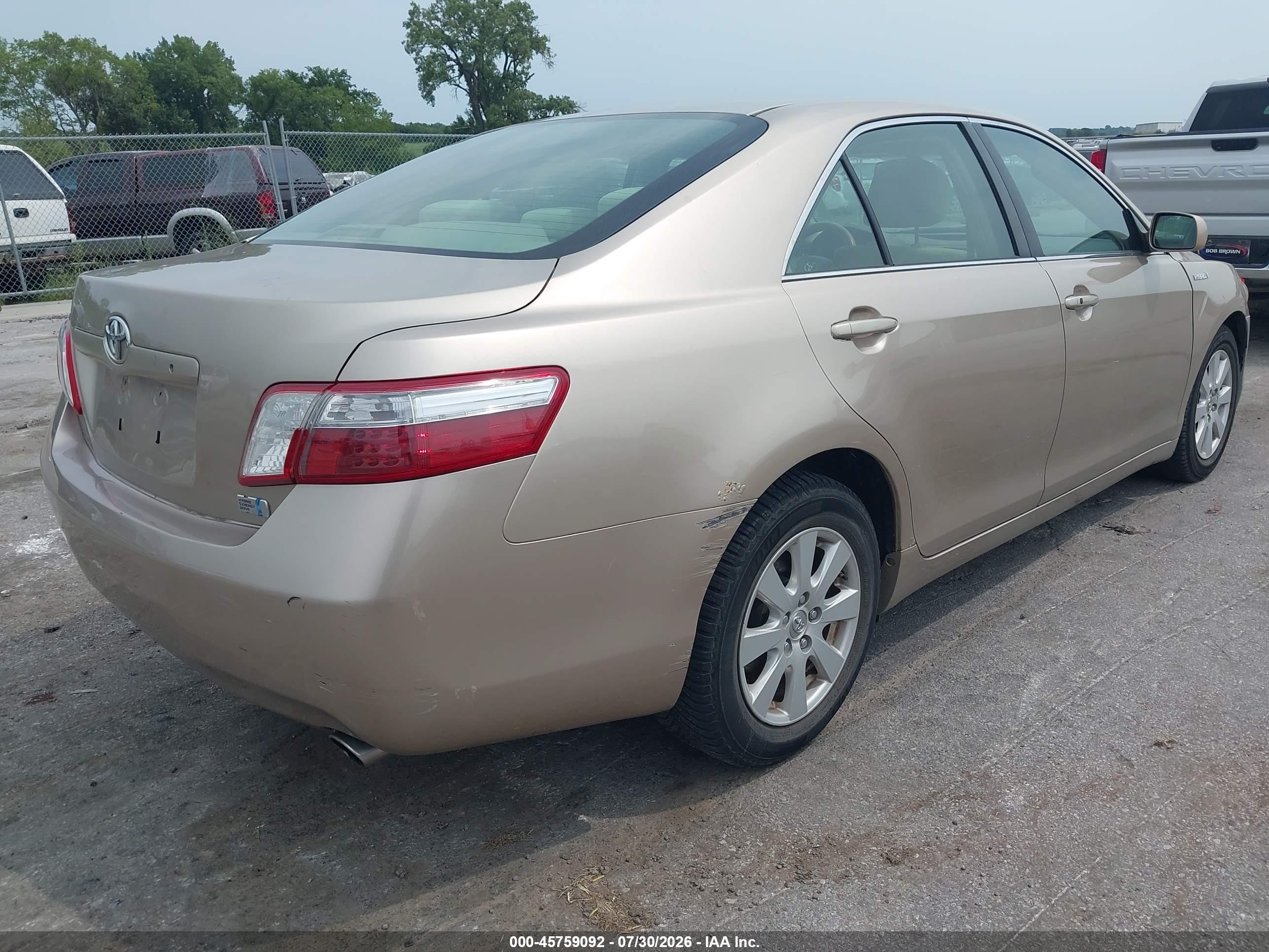 2007 Toyota Camry Hybrid   Tan vin: JTNBB46KX73019324