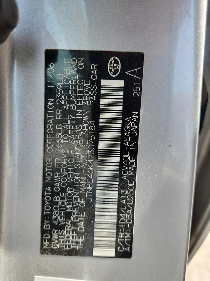2007 Toyota Camry Xle Silver vin: JTNBE46K473075184