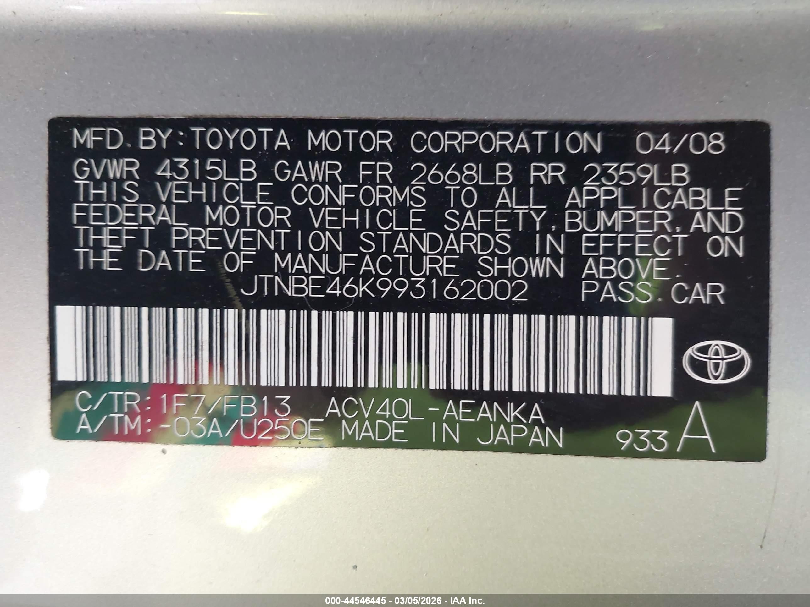 2009 Toyota Camry Le/se/xle Silver vin: JTNBE46K993162002