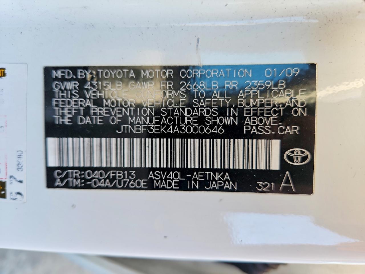 2010 Toyota Camry Le White vin: JTNBF3EK4A3000646