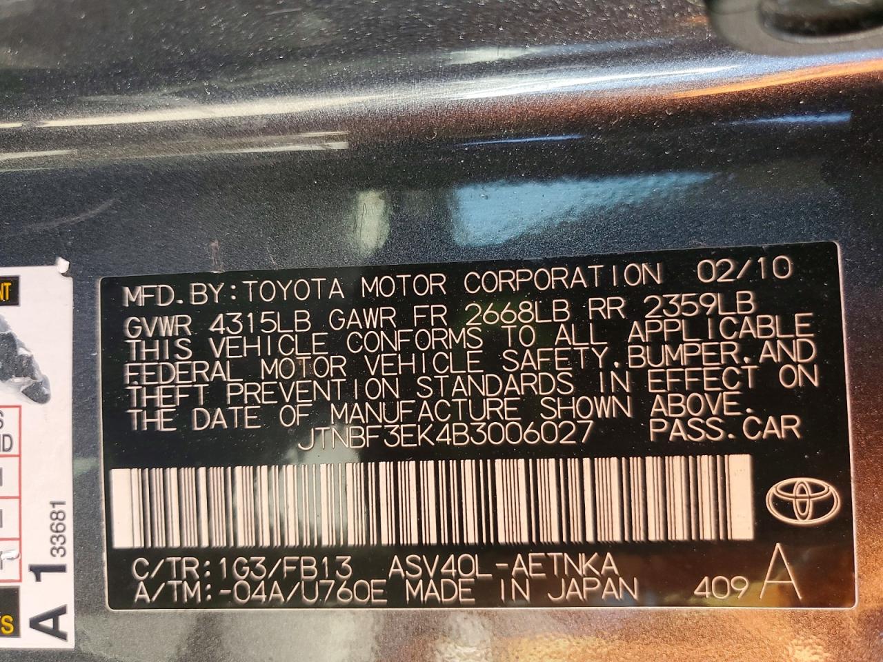 2011 Toyota Camry Le Gray vin: JTNBF3EK4B3006027