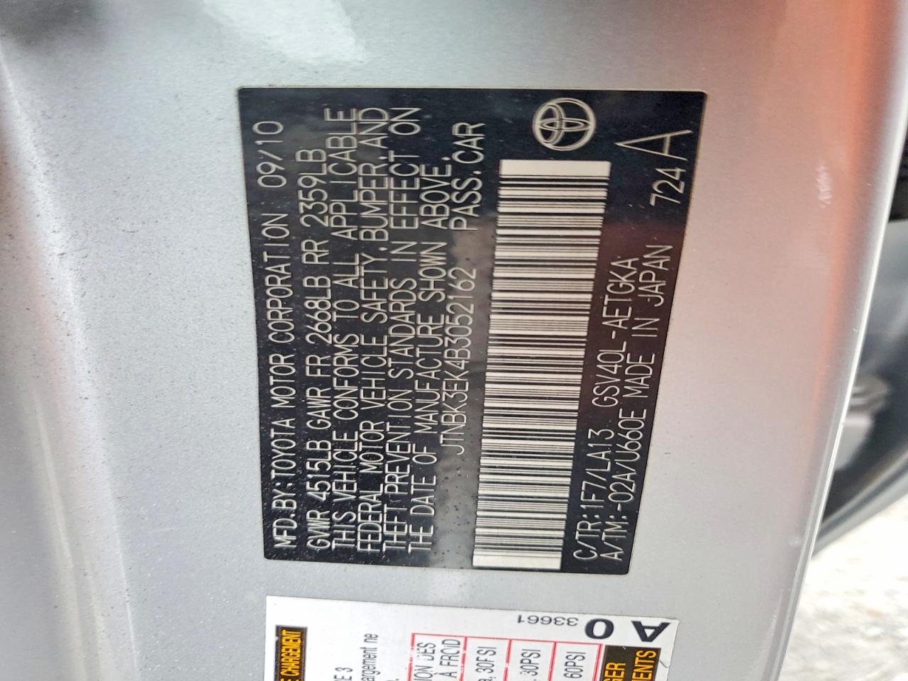 2011 Toyota Camry Xle V6 Silver vin: JTNBK3EK4B3052162