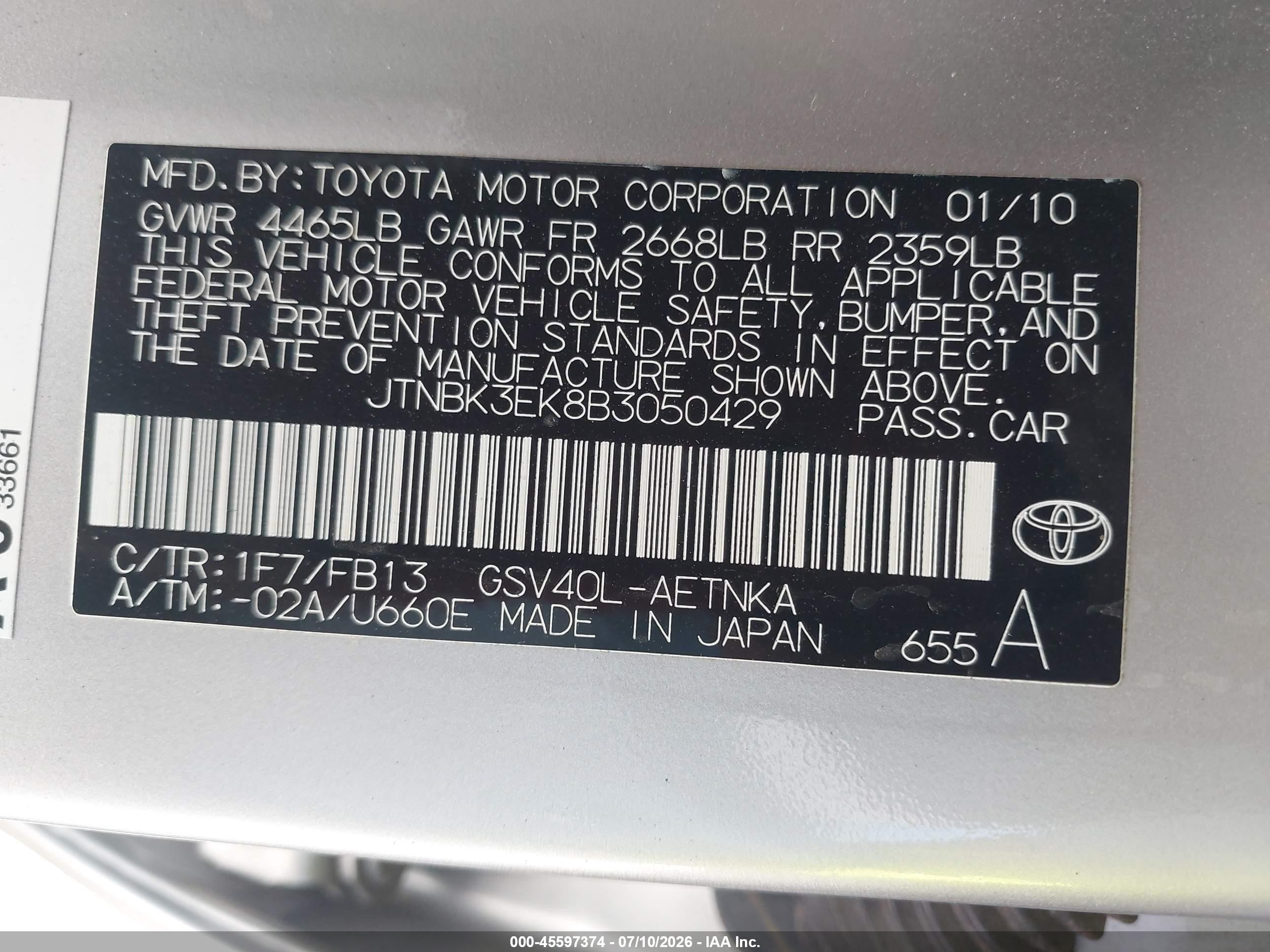 2011 Toyota Camry Le V6 Silver vin: JTNBK3EK8B3050429