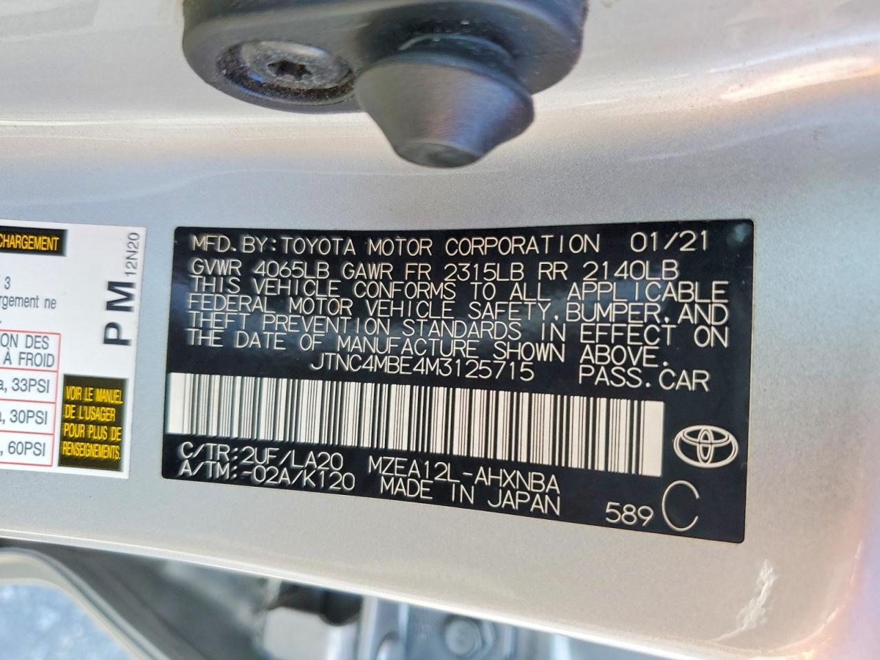 2021 Toyota Corolla Xse Silver vin: JTNC4MBE4M3125715