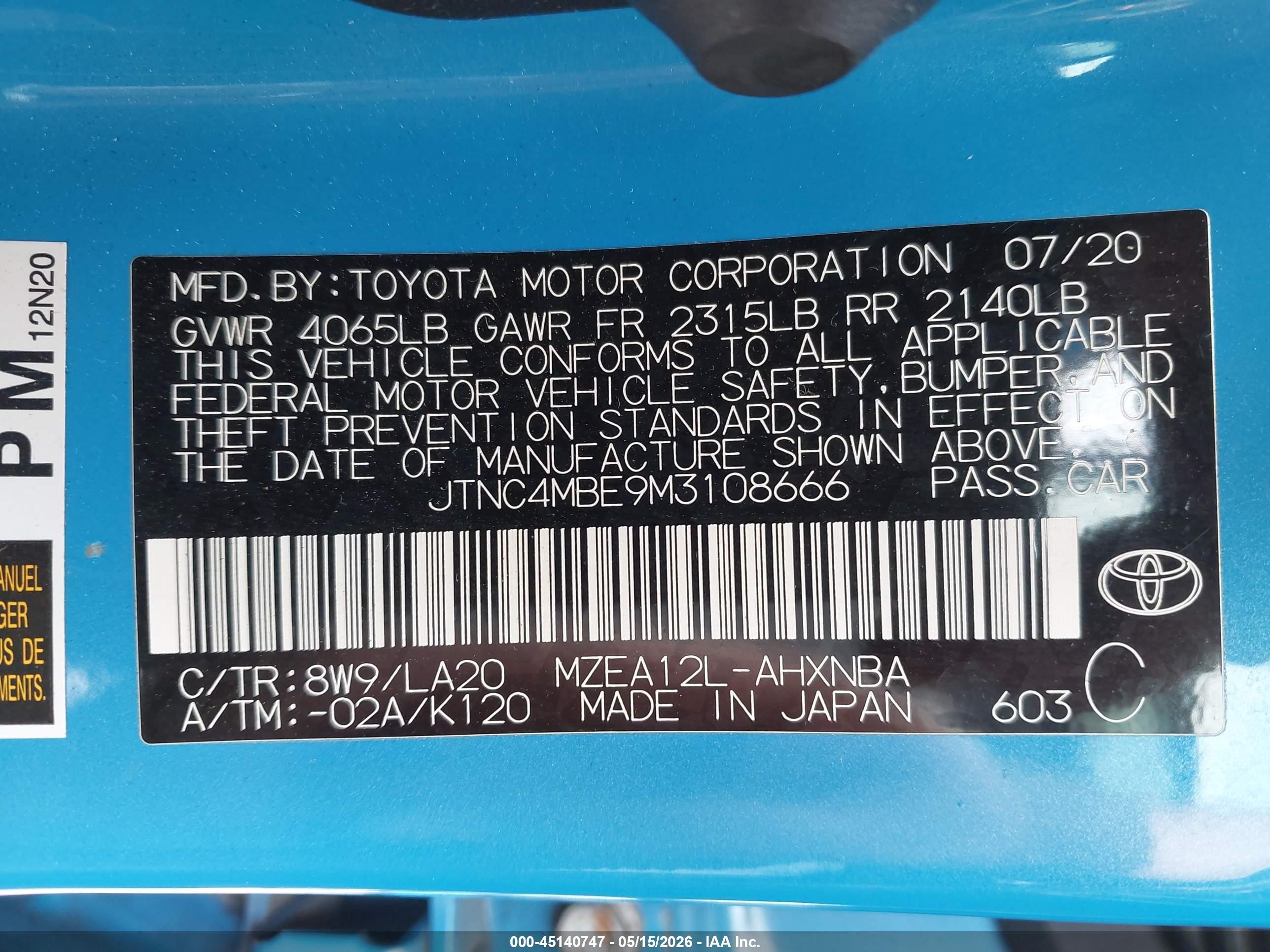 2021 Toyota Corolla Xse Blue vin: JTNC4MBE9M3108666