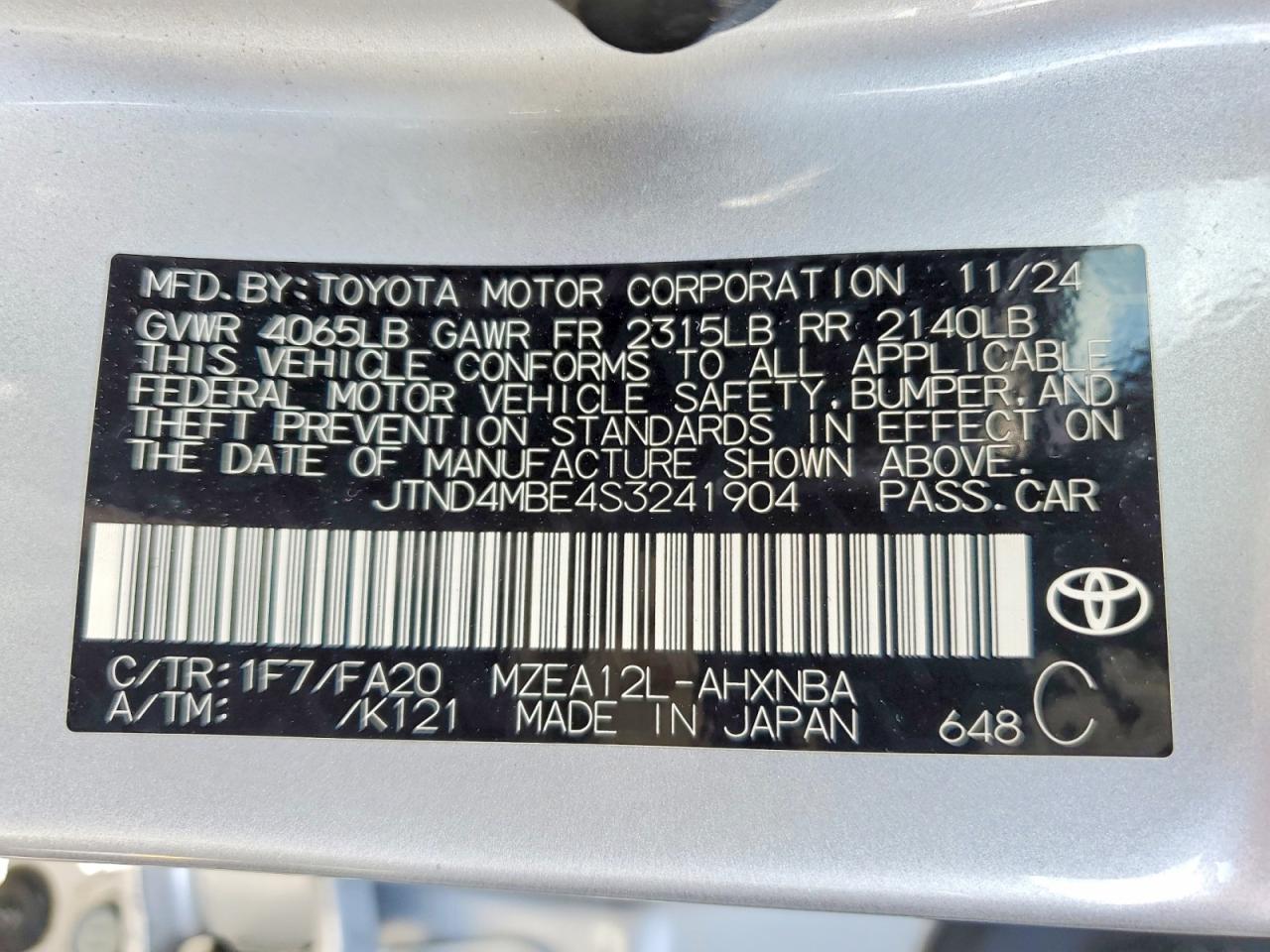 2025 Toyota Corolla Hatchback Se Silver vin: JTND4MBE4S3241904