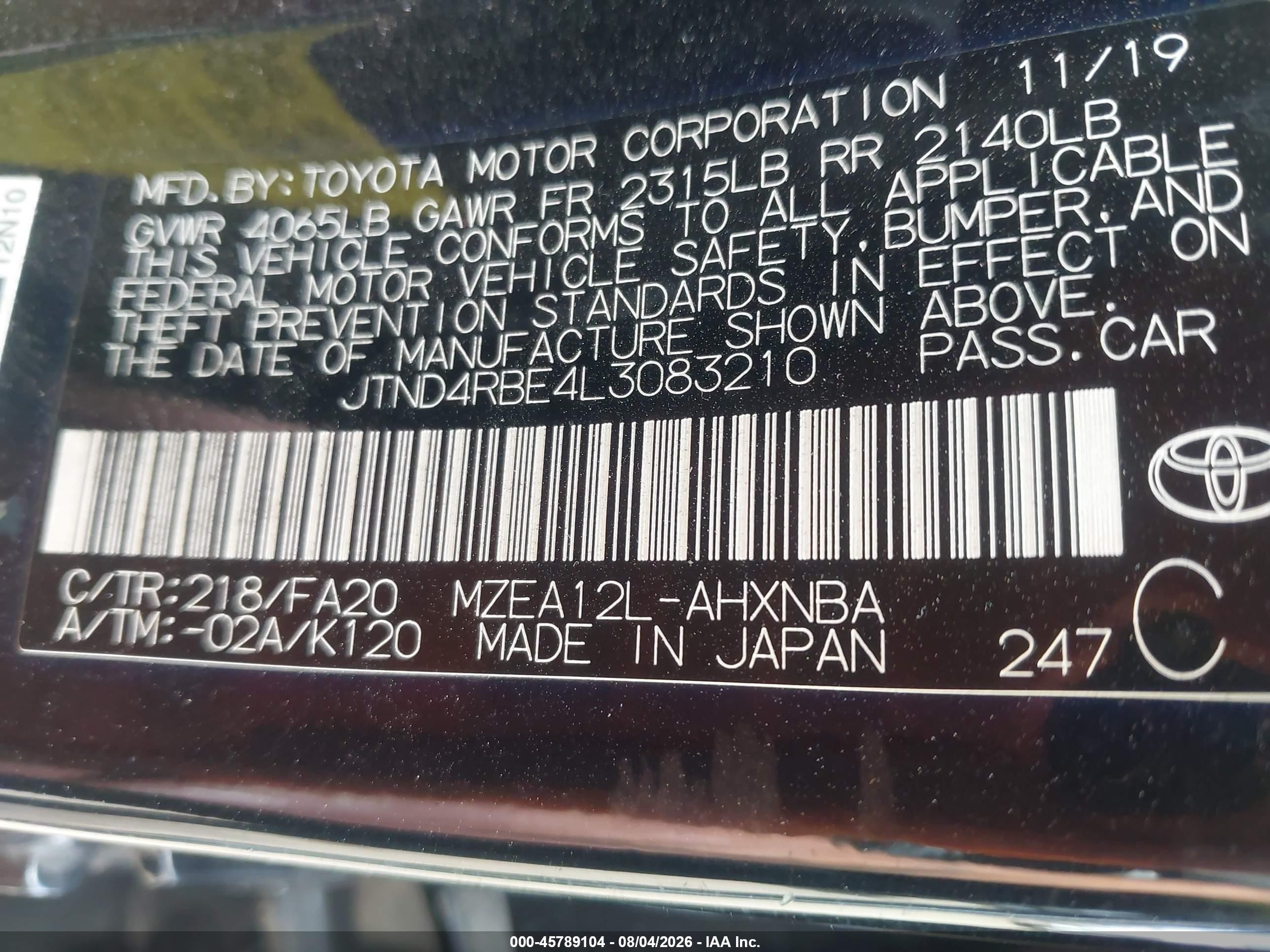 2020 Toyota Corolla Se Black vin: JTND4RBE4L3083210