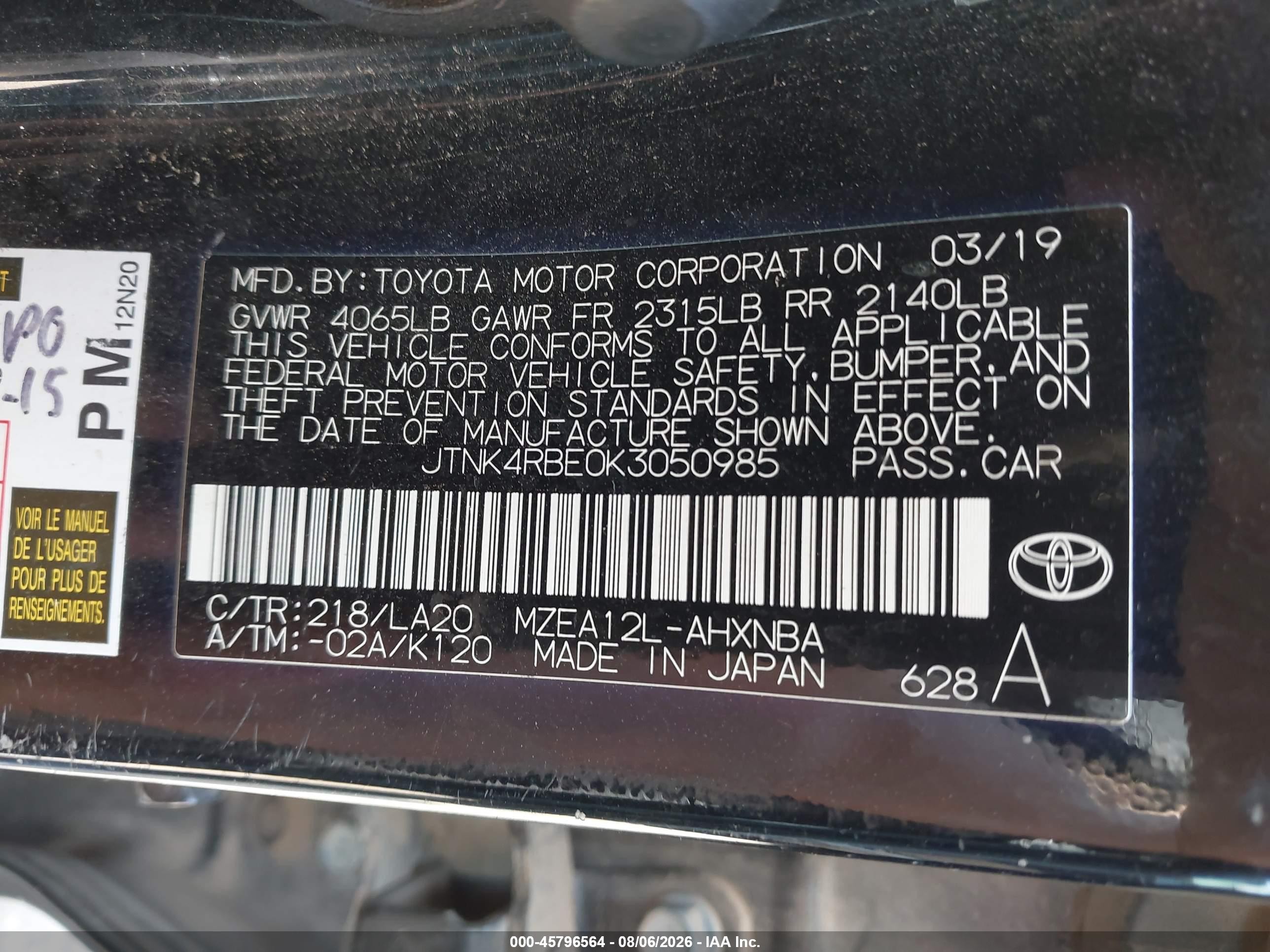 2019 Toyota Corolla Xse Black vin: JTNK4RBE0K3050985