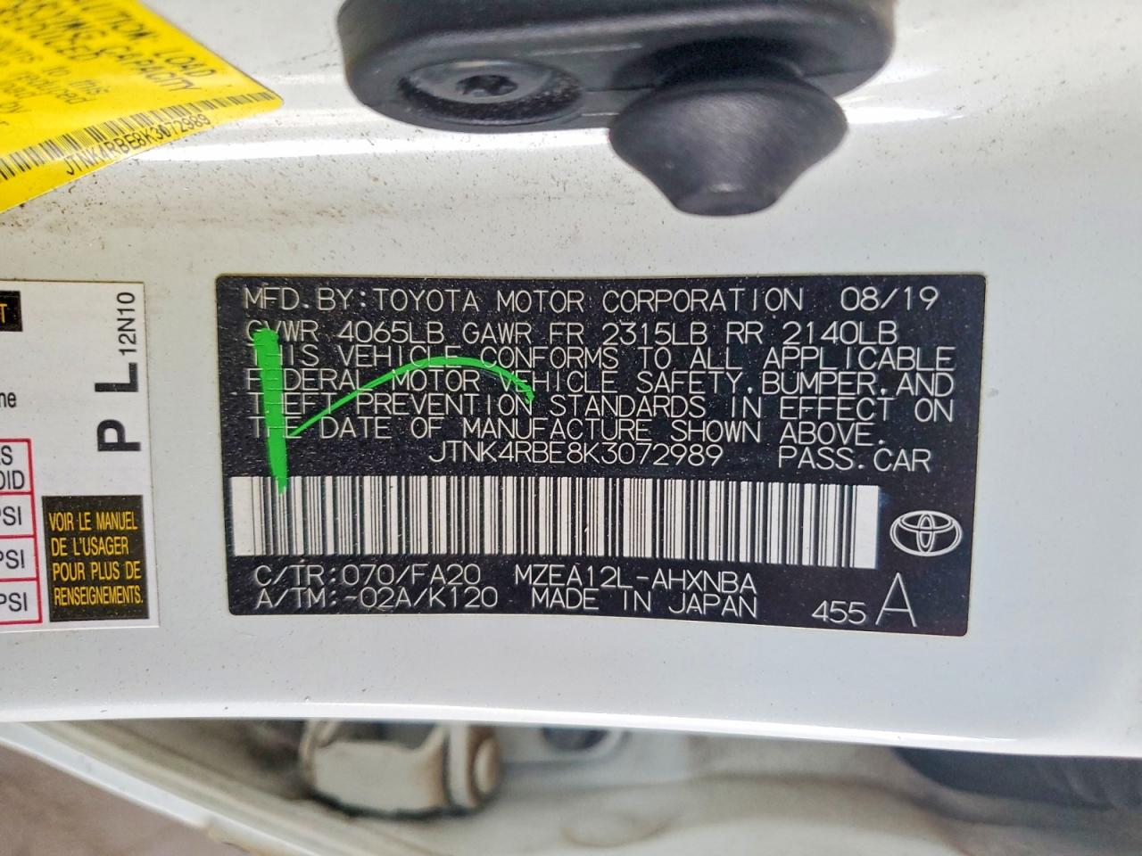 2019 Toyota Corolla Hatchback Se White vin: JTNK4RBE8K3072989