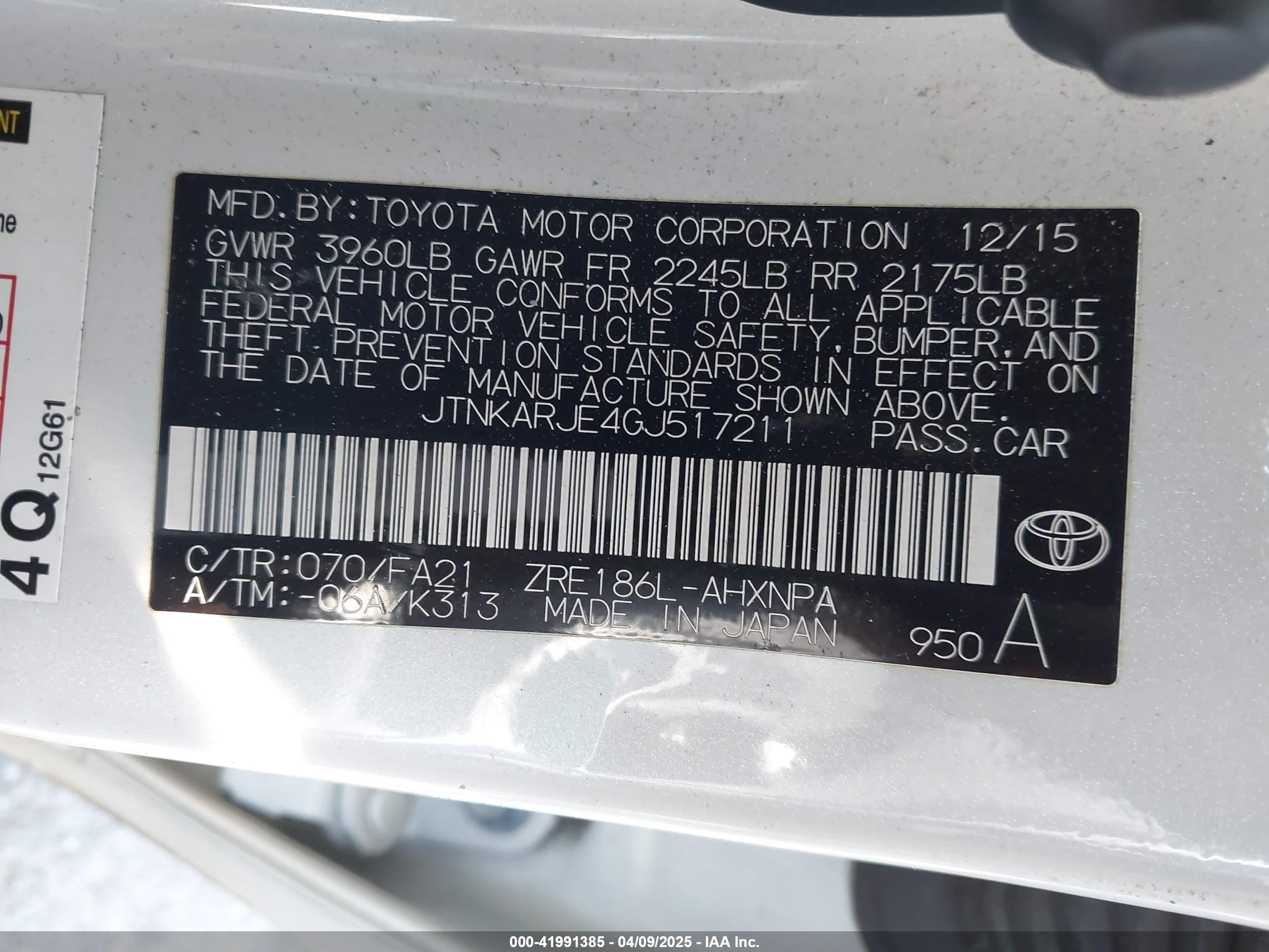 2016 Scion Im   White vin: JTNKARJE4GJ517211