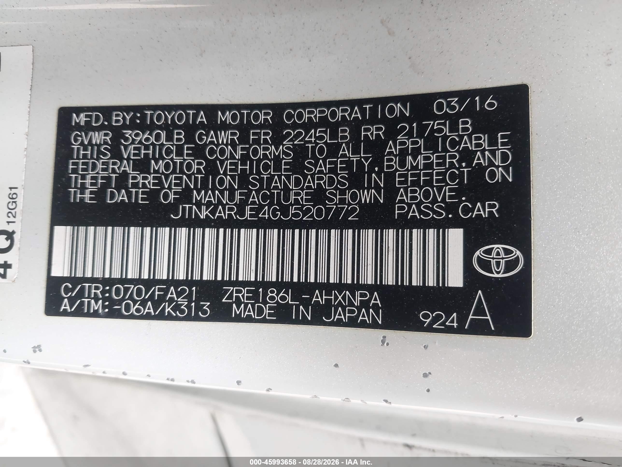 2016 Toyota Scion Im White vin: JTNKARJE4GJ520772