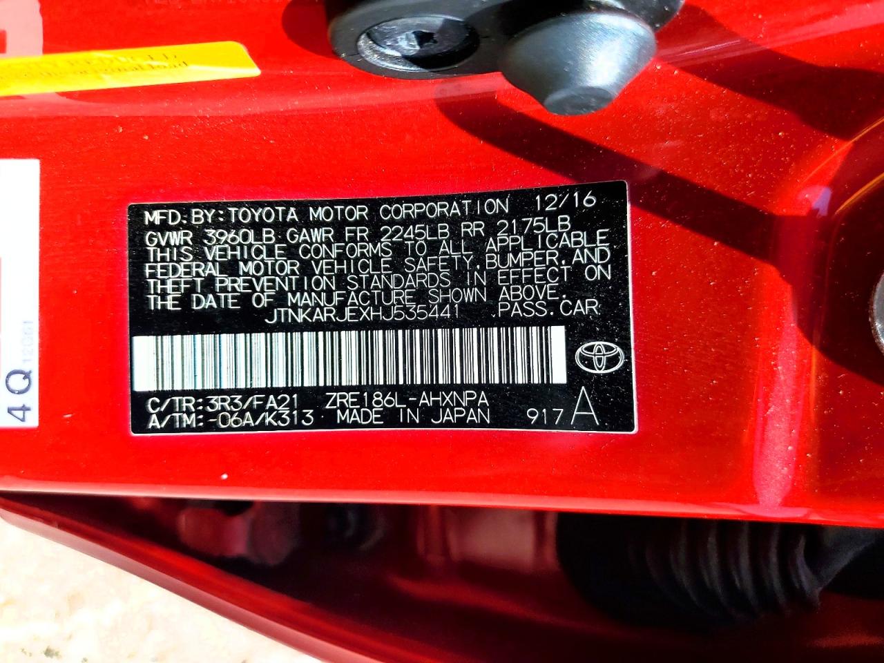 2017 Toyota Corolla Im Base Red vin: JTNKARJEXHJ535441