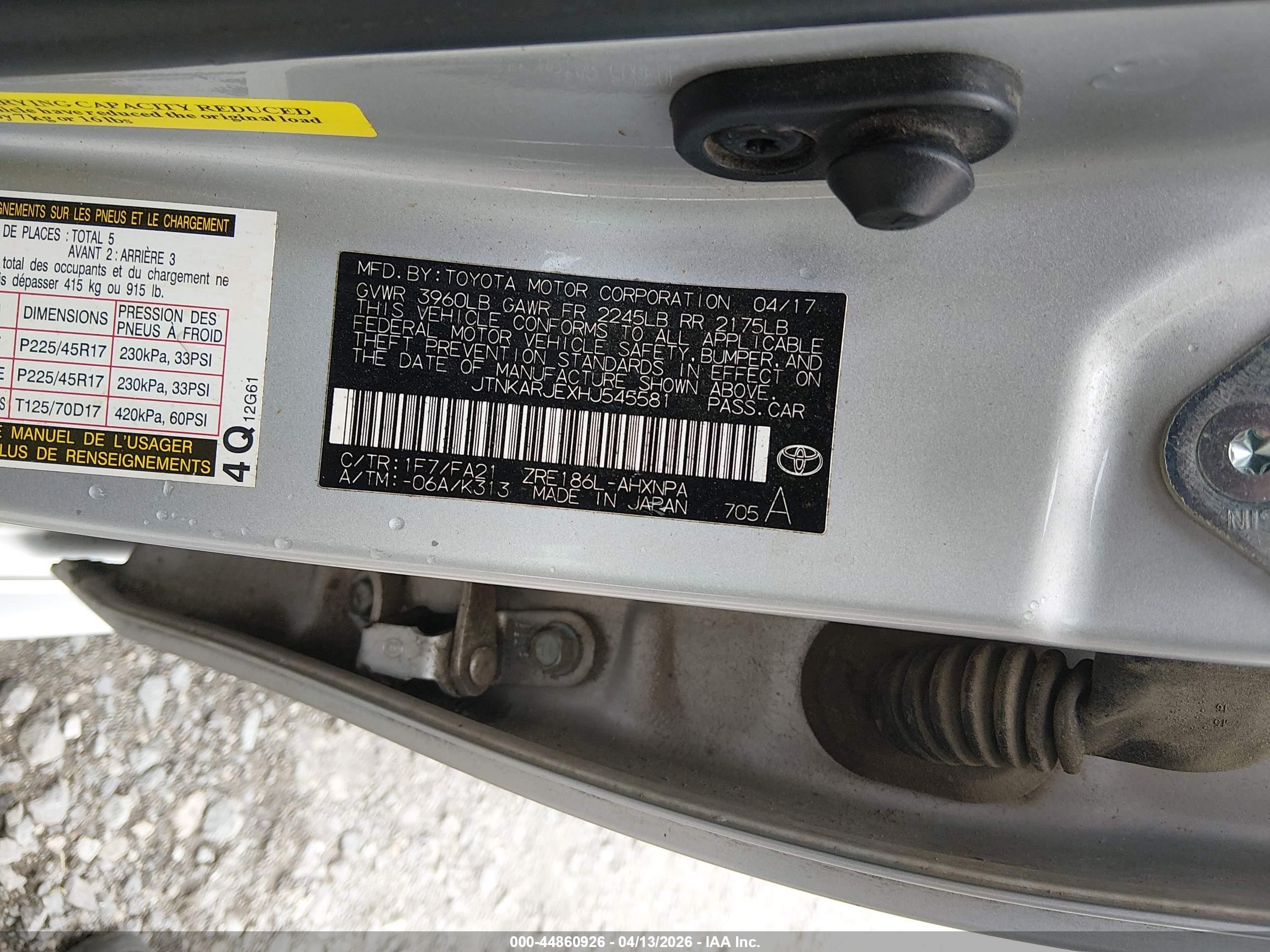 2017 Toyota Corolla Im   Silver vin: JTNKARJEXHJ545581