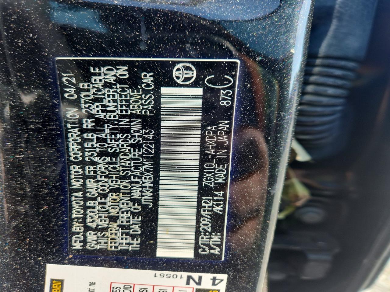 2021 Toyota C-hr Le Black vin: JTNKHMBX7M1122143