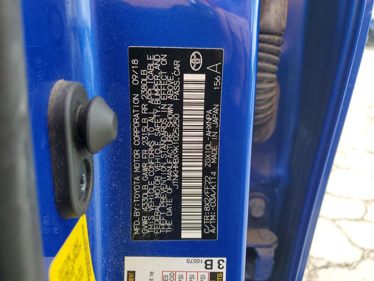 2019 Toyota C-hr Xle Blue vin: JTNKHMBX9K1025250