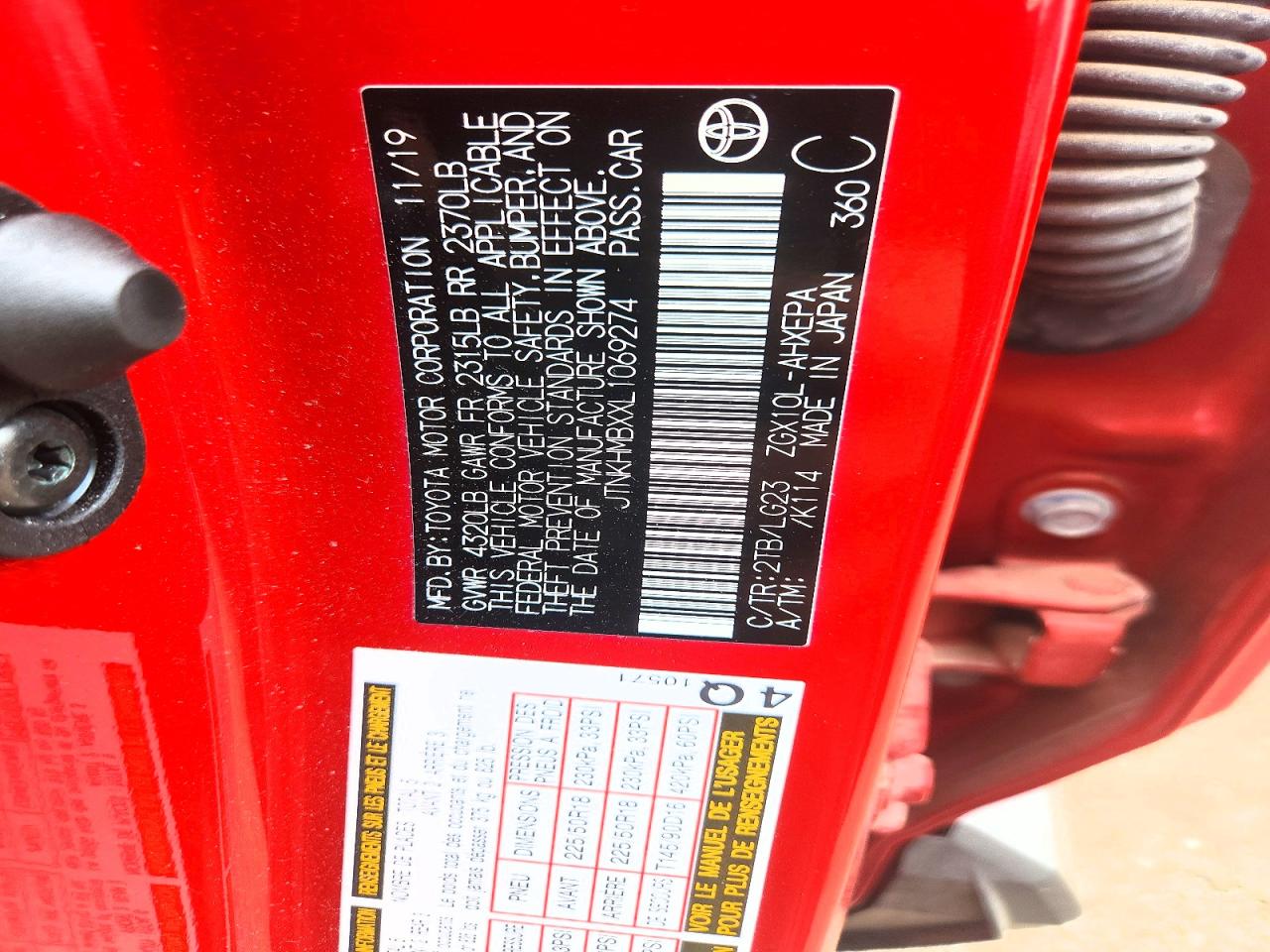 2020 Toyota C-hr Limited Red vin: JTNKHMBXXL1069274
