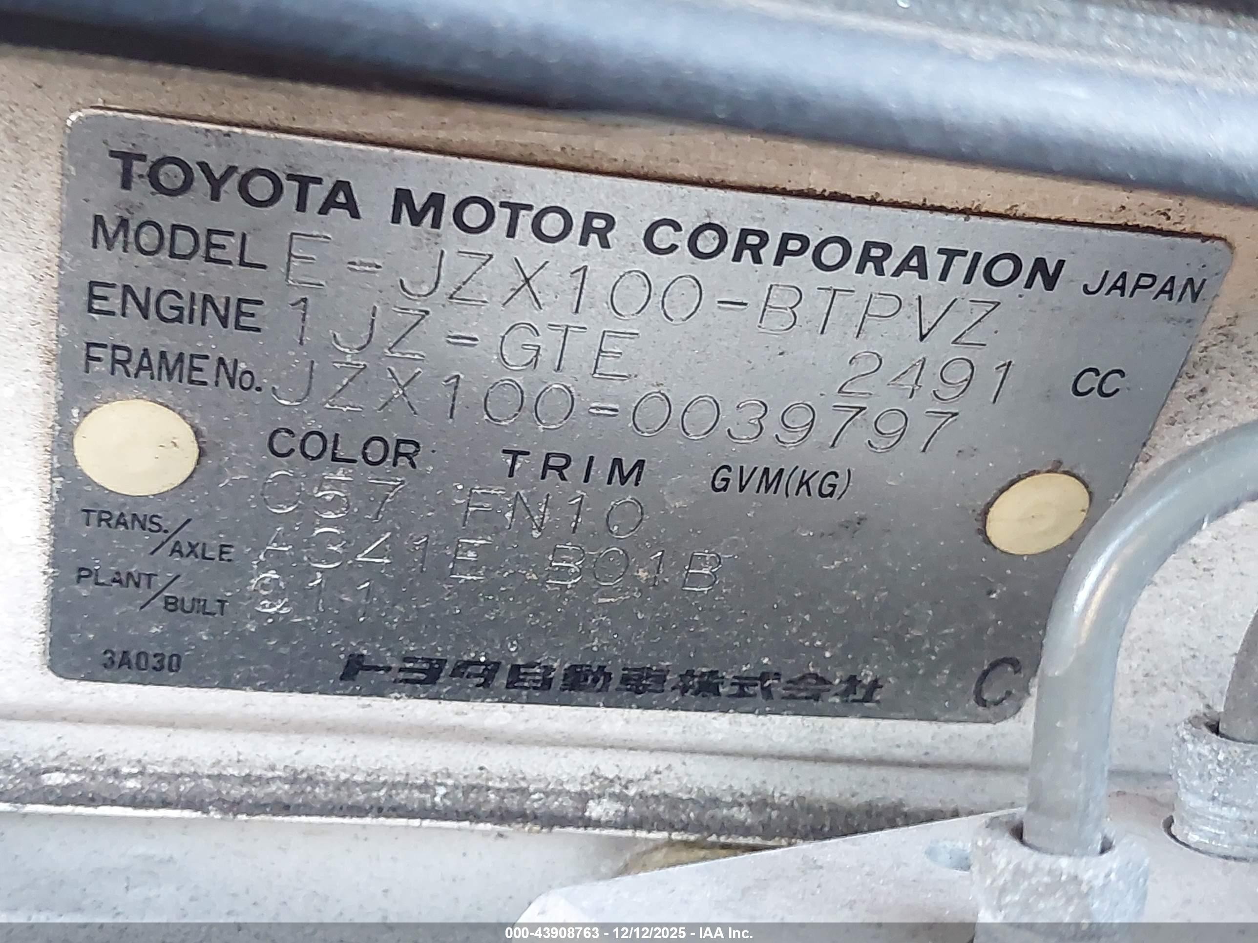 1997 Toyota Chaser   Зеленый vin: JZX1000039797    