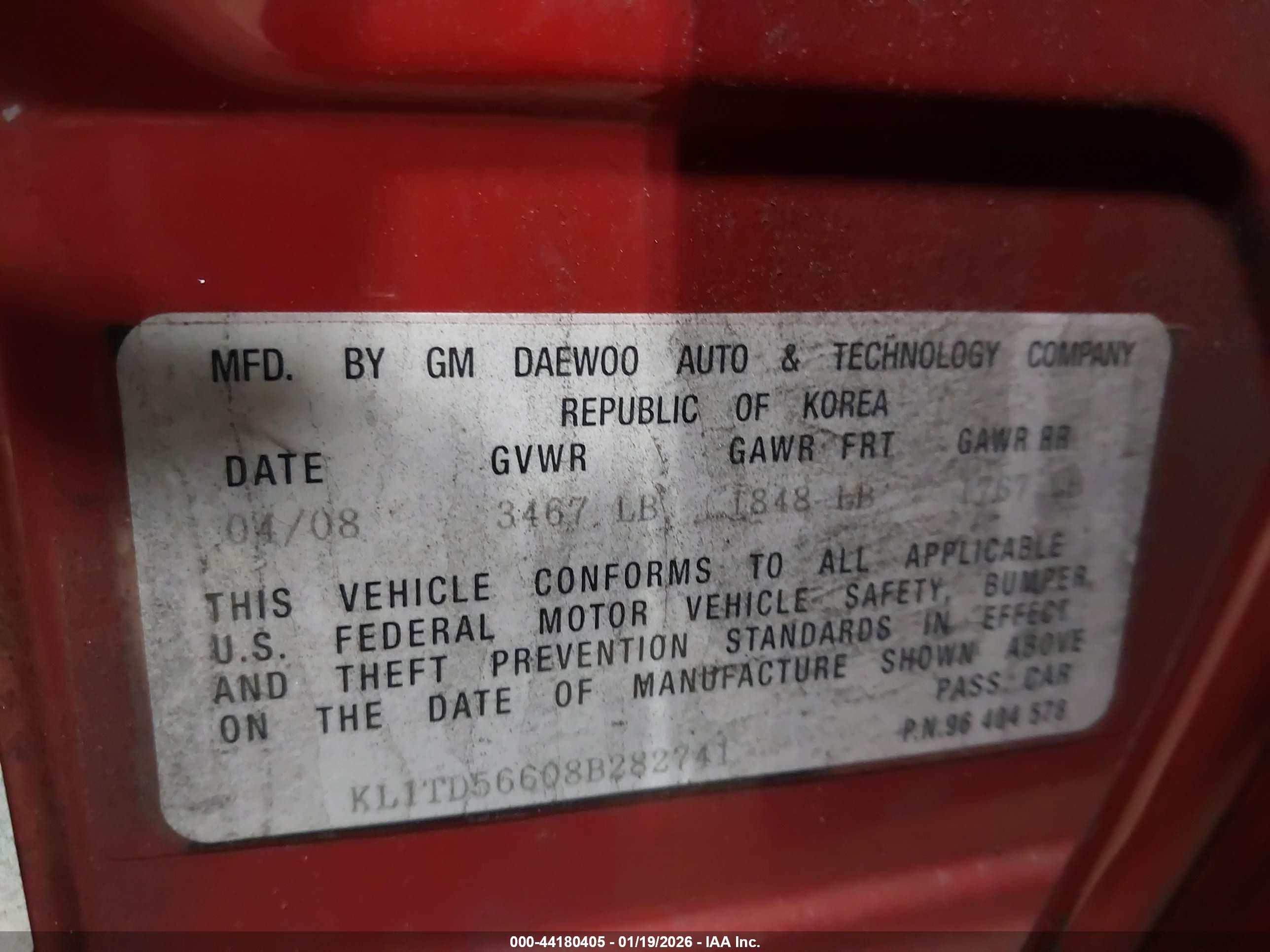 2008 Chevrolet Aveo Ls Red vin: KL1TD56608B282741