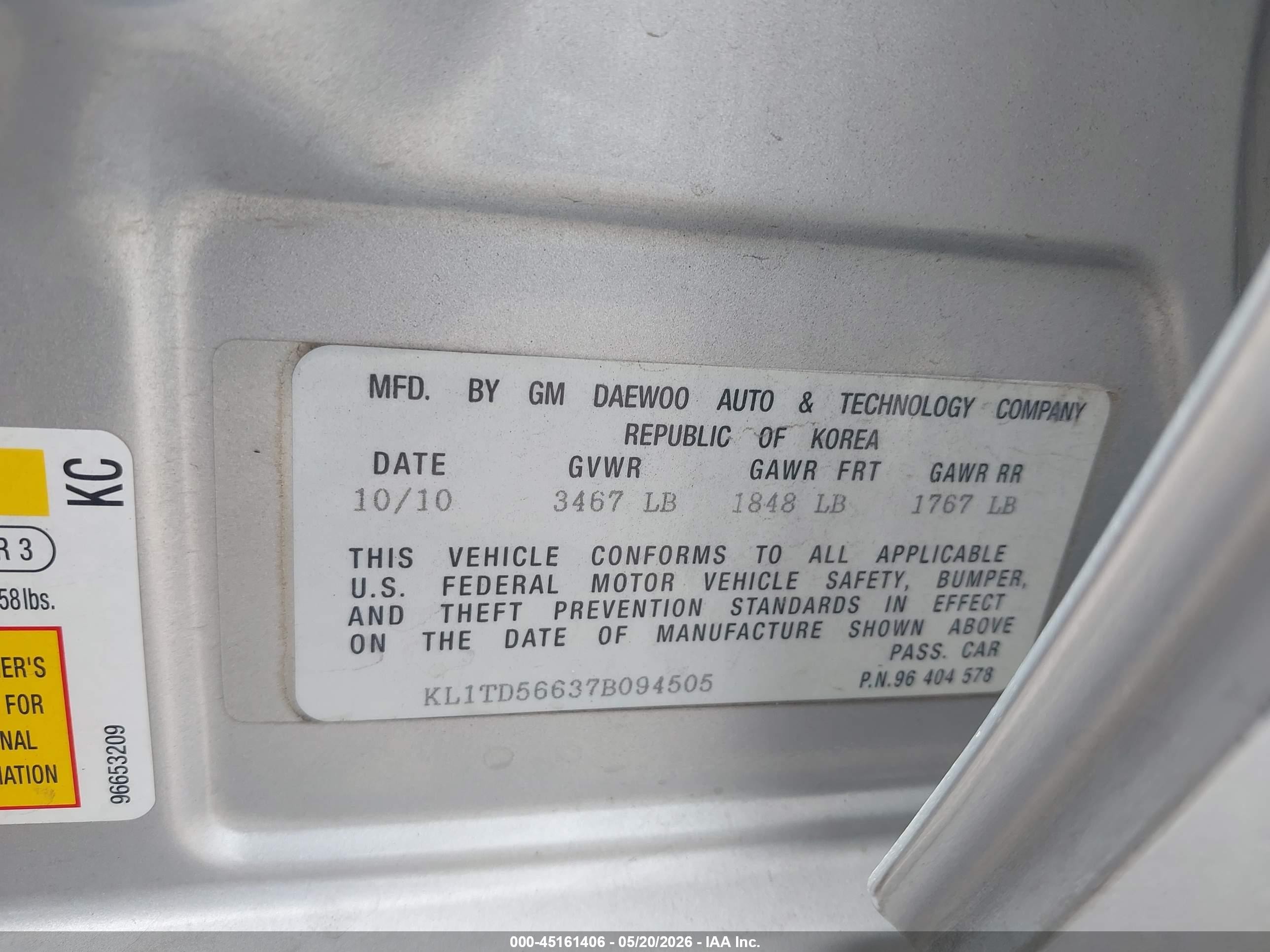 2007 Chevrolet Aveo Ls Silver vin: KL1TD56637B094505