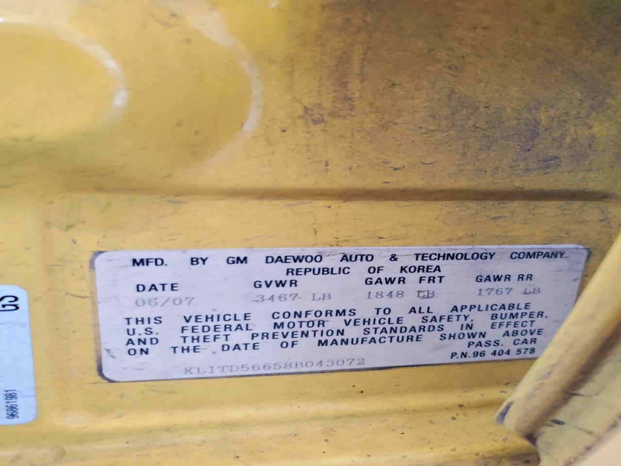 2008 Chevrolet Aveo 4d Ls Yellow vin: KL1TD56658B043072