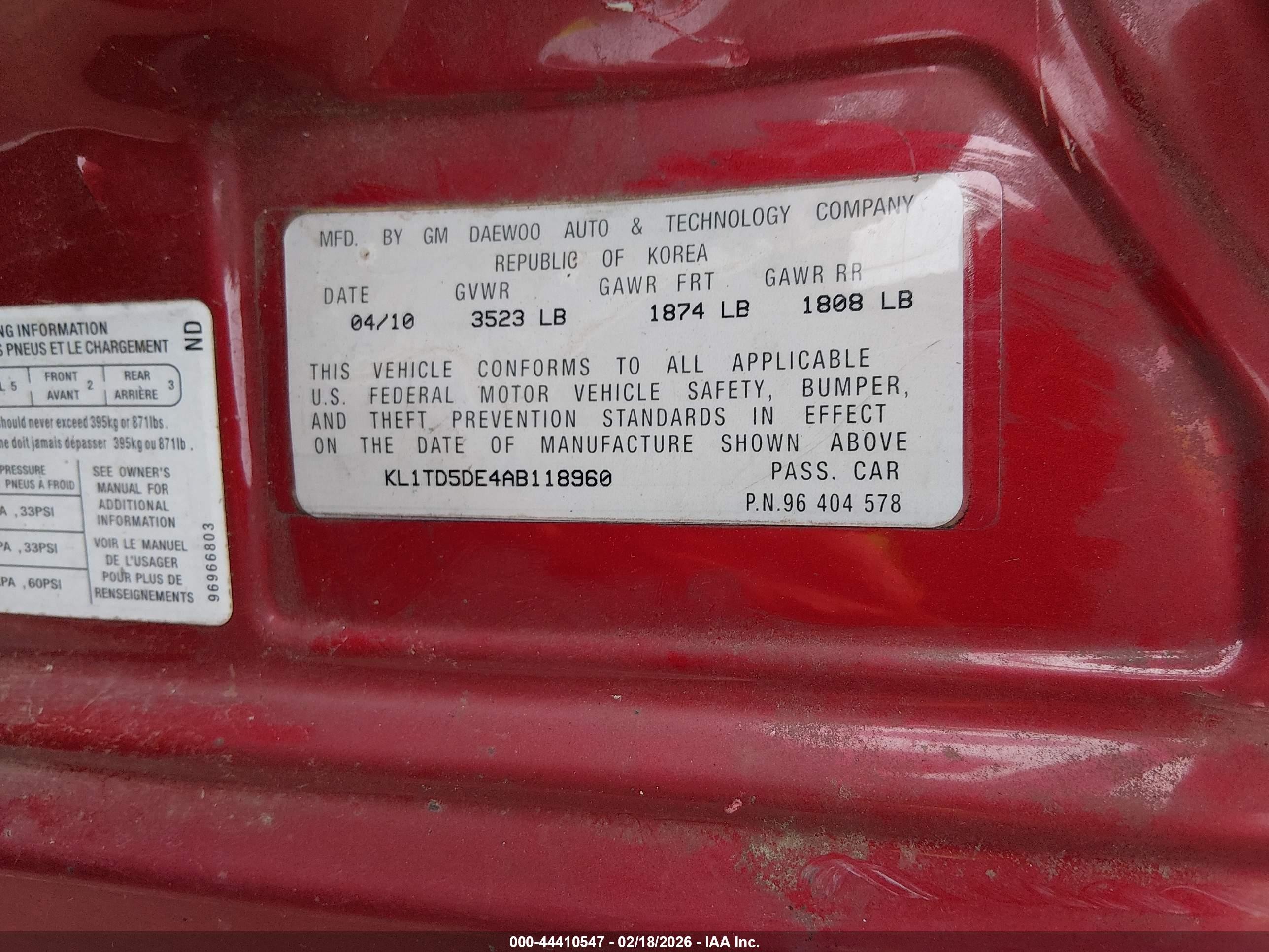 2010 Chevrolet Aveo Lt Красный vin: KL1TD5DE4AB118960
