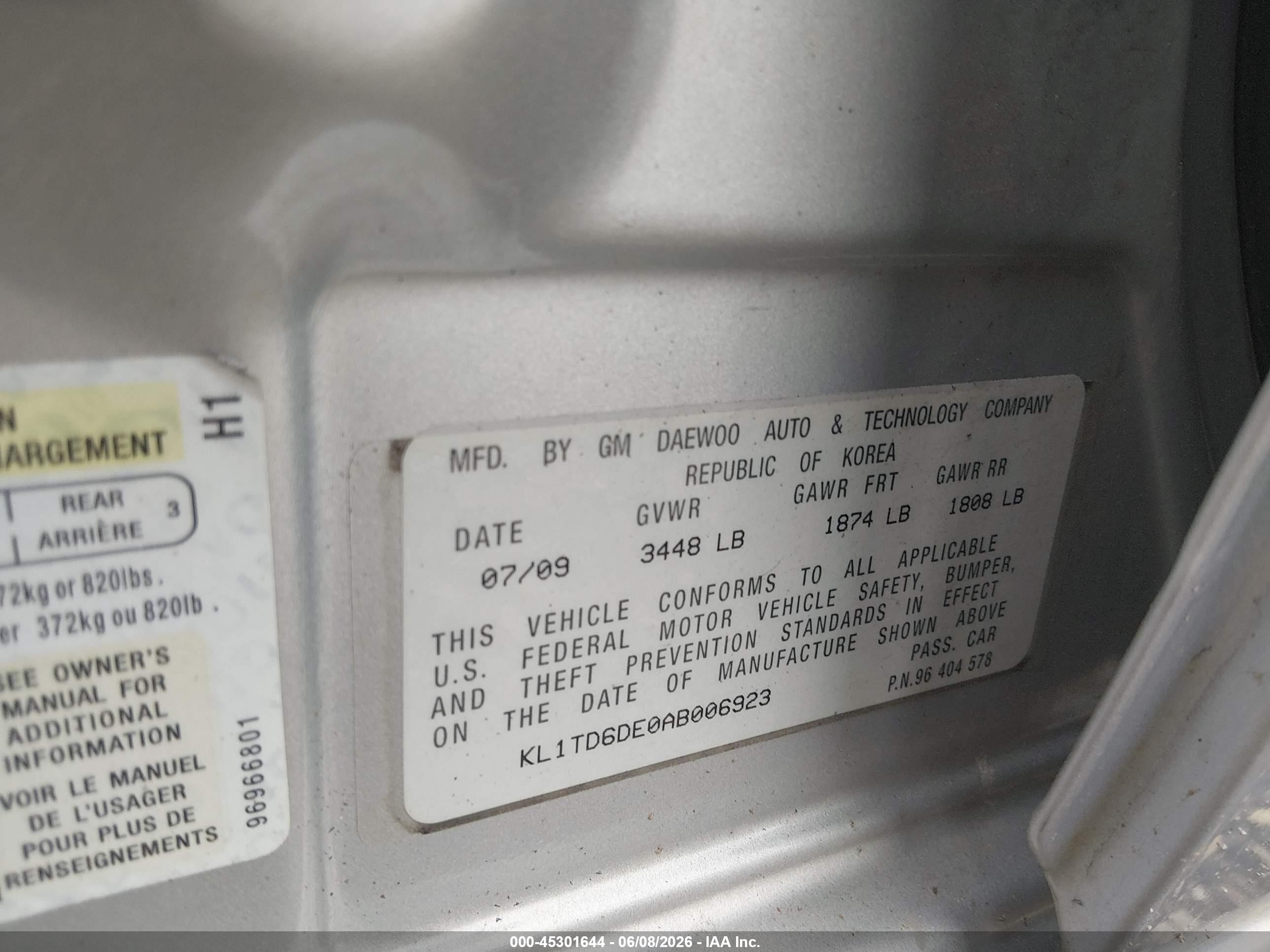 2010 Chevrolet Aveo Lt Silver vin: KL1TD6DE0AB006923