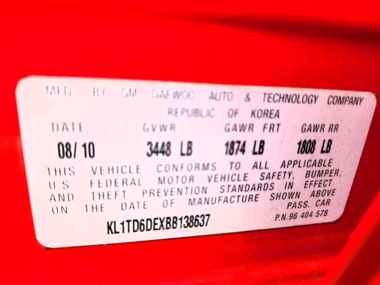2011 Chevrolet Aveo Ls Red vin: KL1TD6DEXBB138637