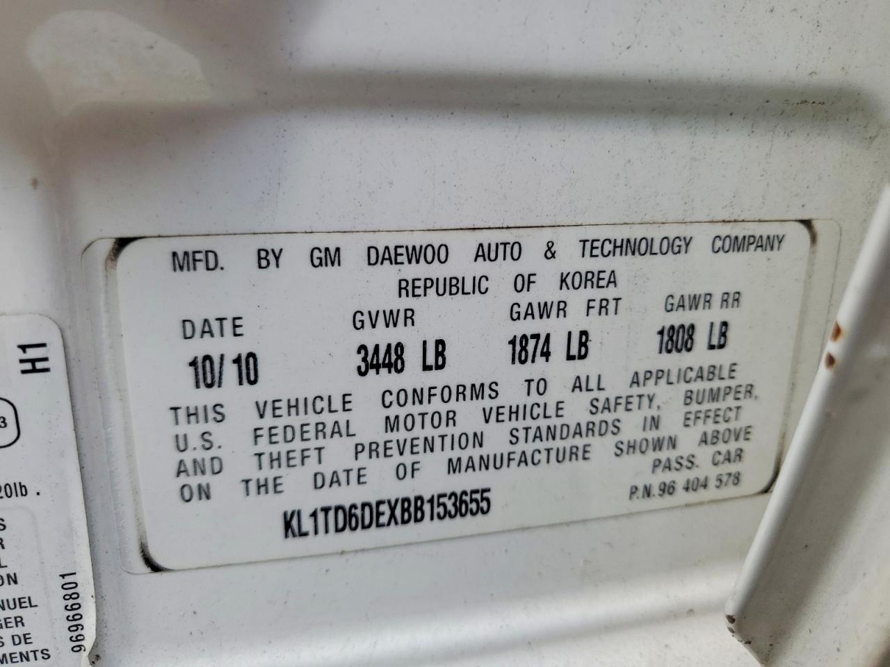 2011 Chevrolet Aveo Ls White vin: KL1TD6DEXBB153655