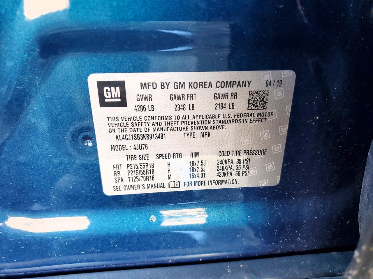 2019 Buick Encore Sport Touring Blue vin: KL4CJ1SB3KB913481