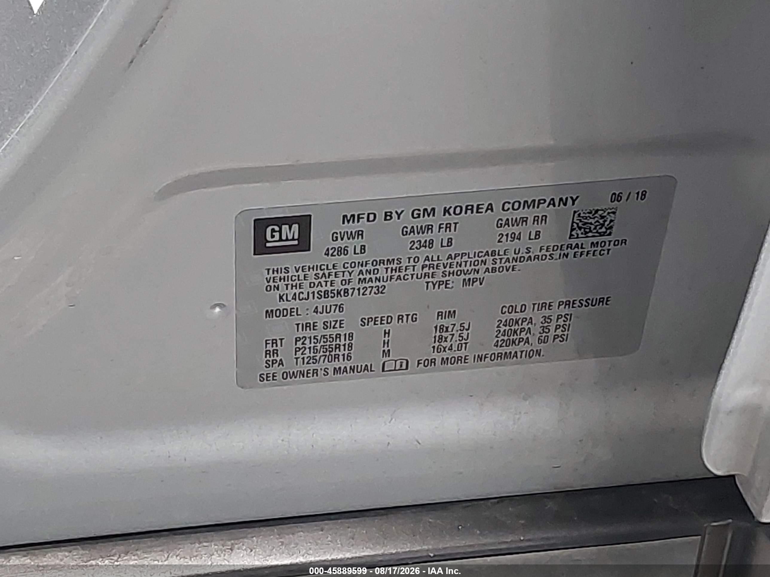 2019 Buick Encore Fwd Sport Touring Silver vin: KL4CJ1SB5KB712732