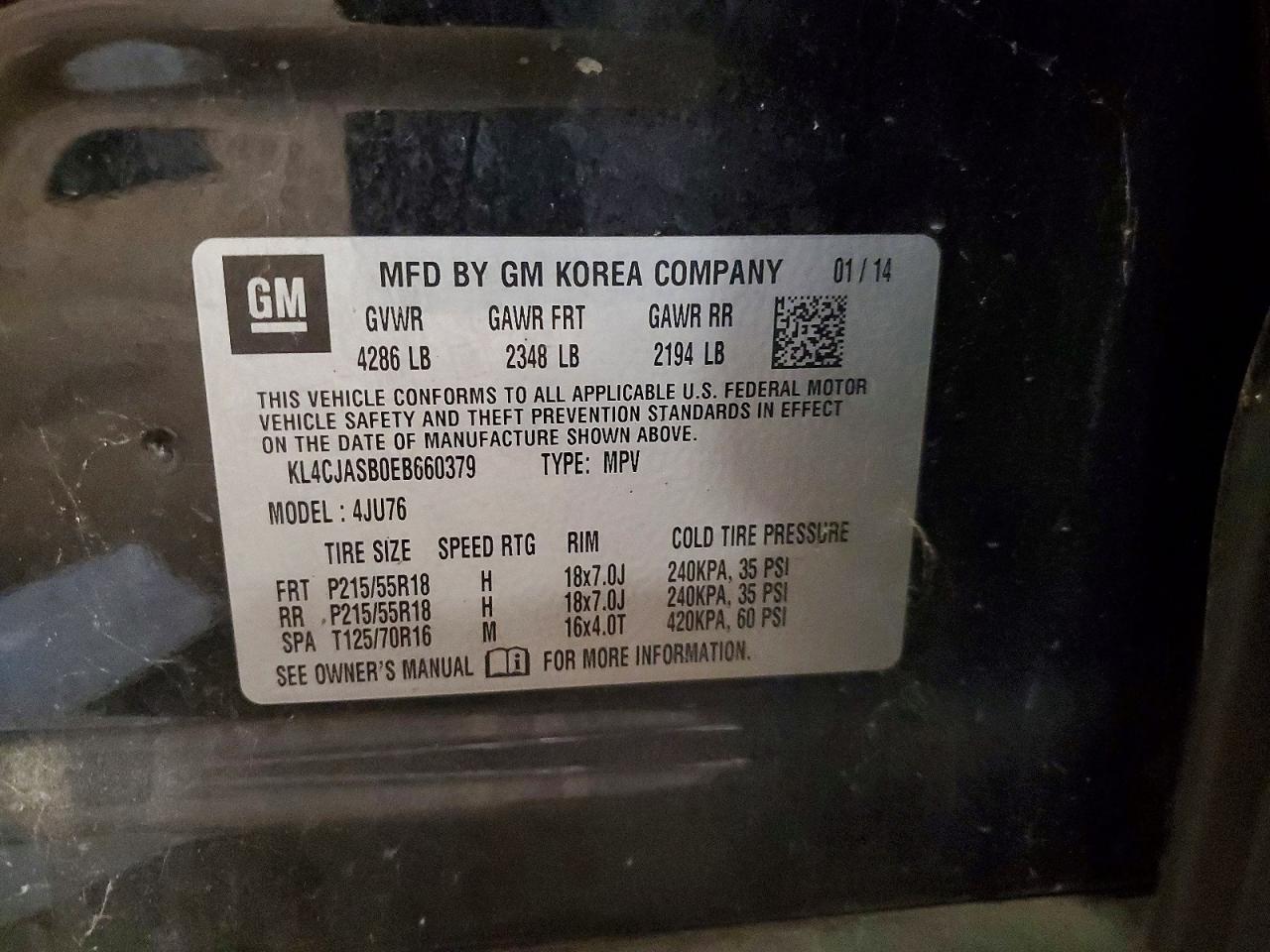 2014 Buick Encore Серый vin: KL4CJASB0EB660379