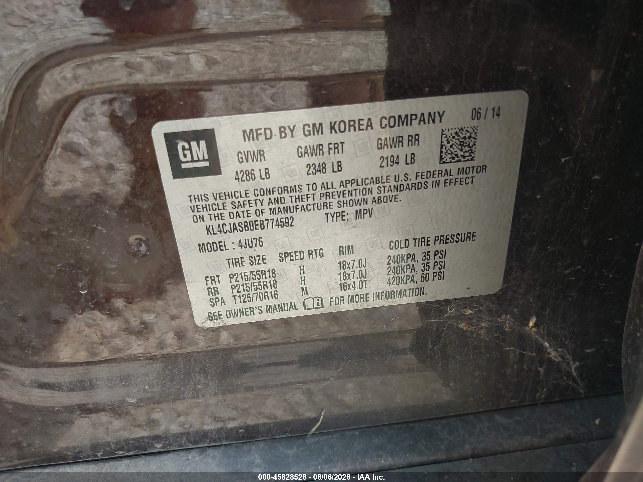 2014 Buick Encore Brown vin: KL4CJASB0EB774592