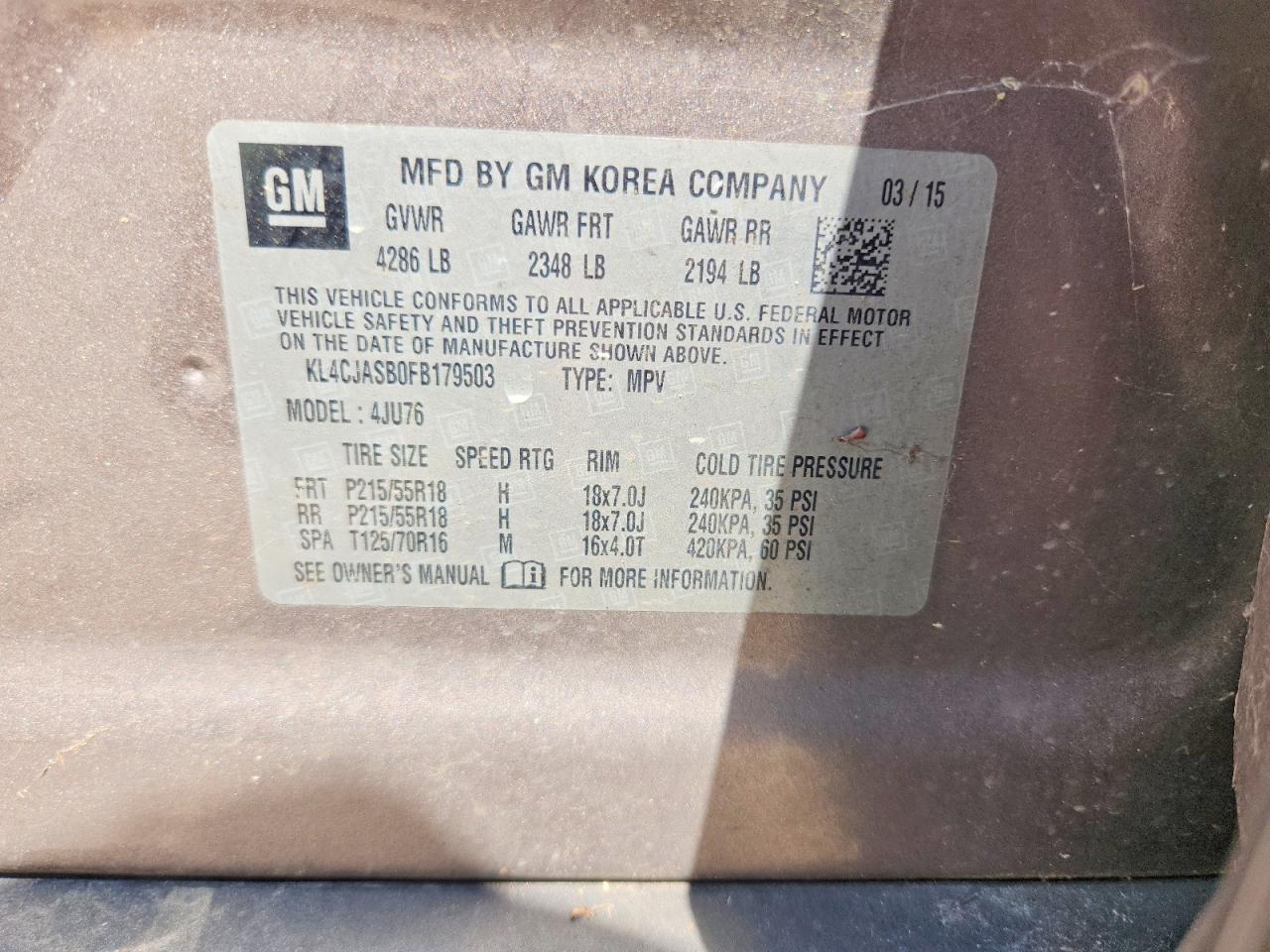 2015 Buick Encore Brown vin: KL4CJASB0FB179503