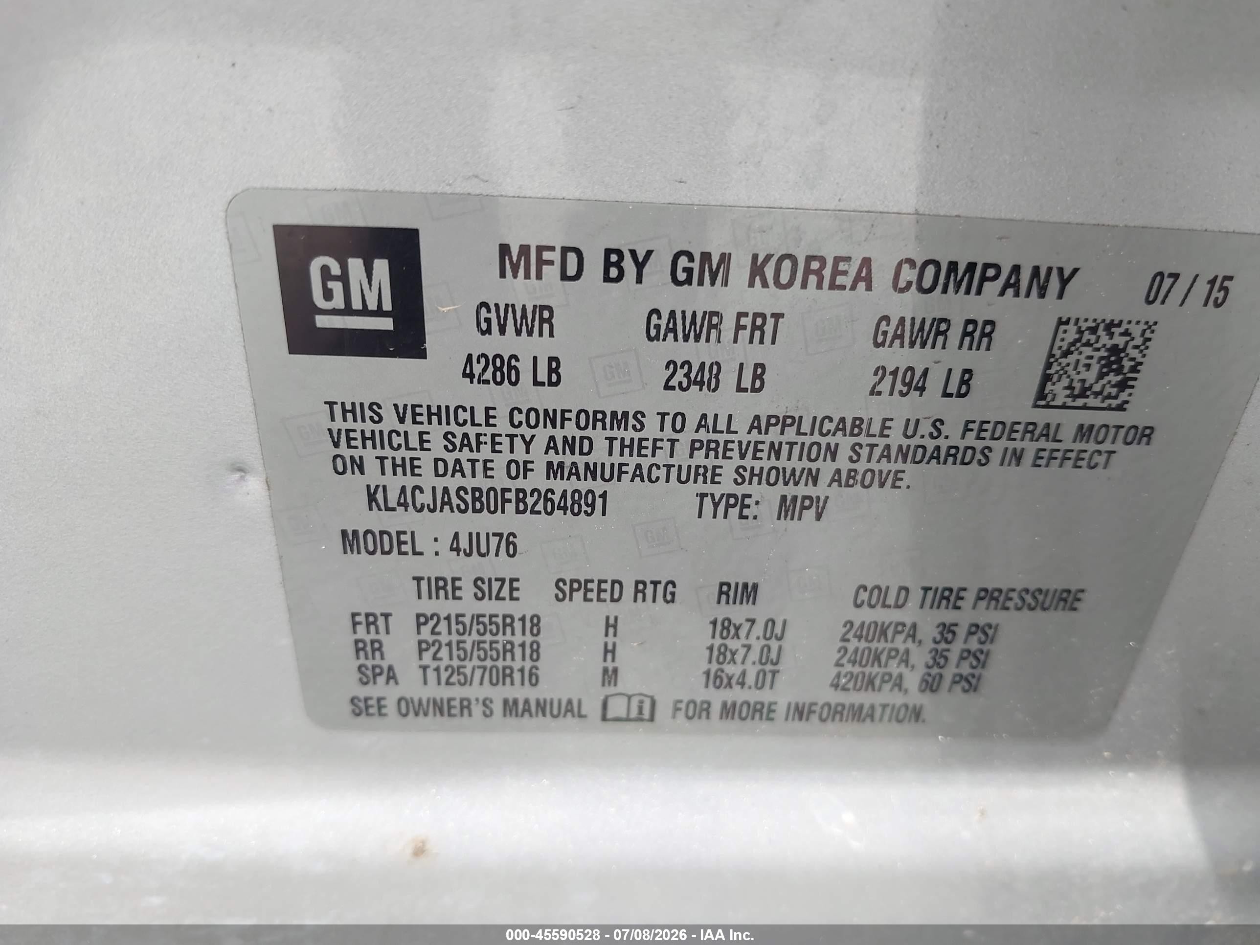 2015 Buick Encore   Silver vin: KL4CJASB0FB264891