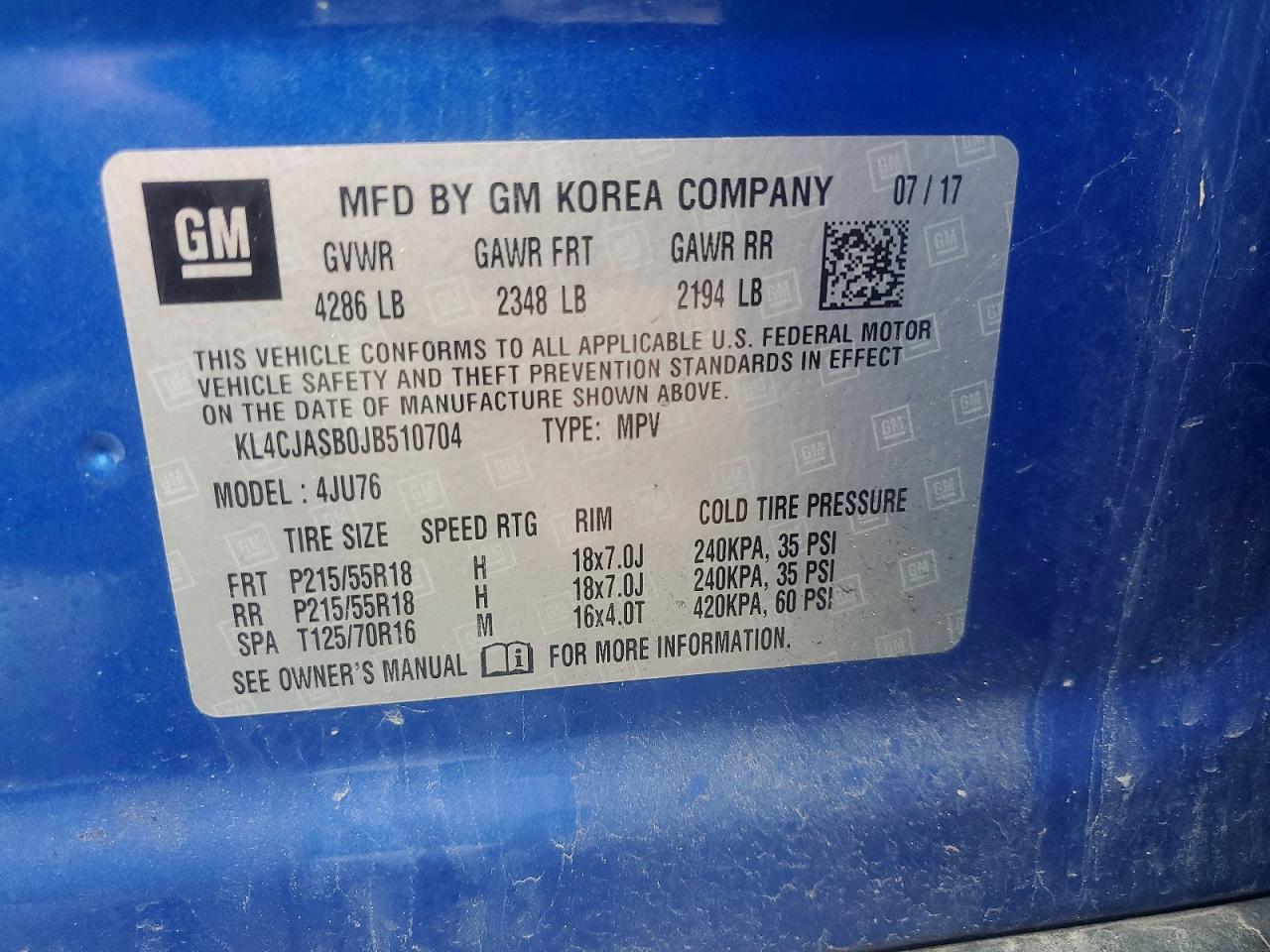 2018 Buick Encore Preferred Blue vin: KL4CJASB0JB510704
