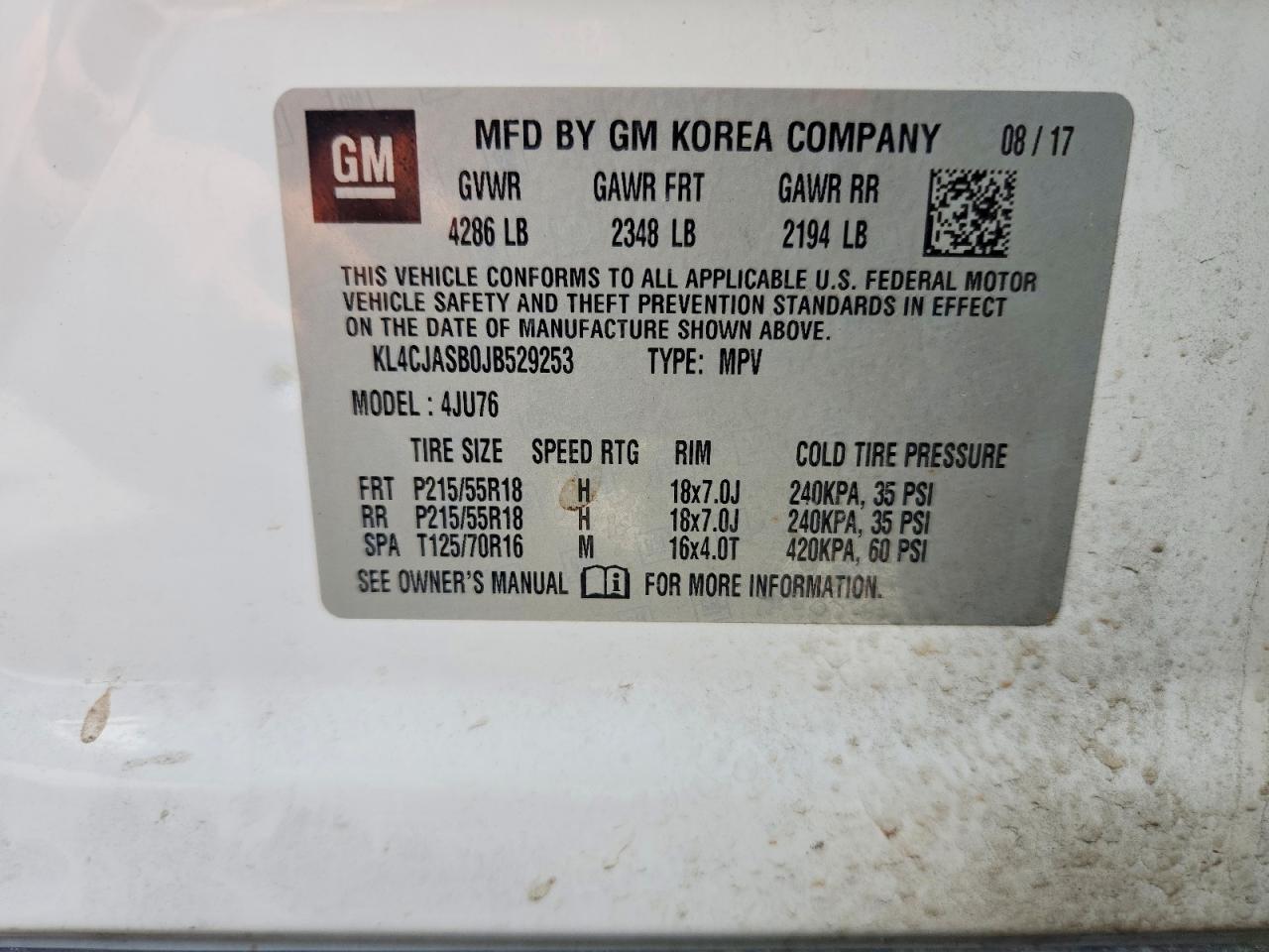 2018 Buick Encore Preferred White vin: KL4CJASB0JB529253