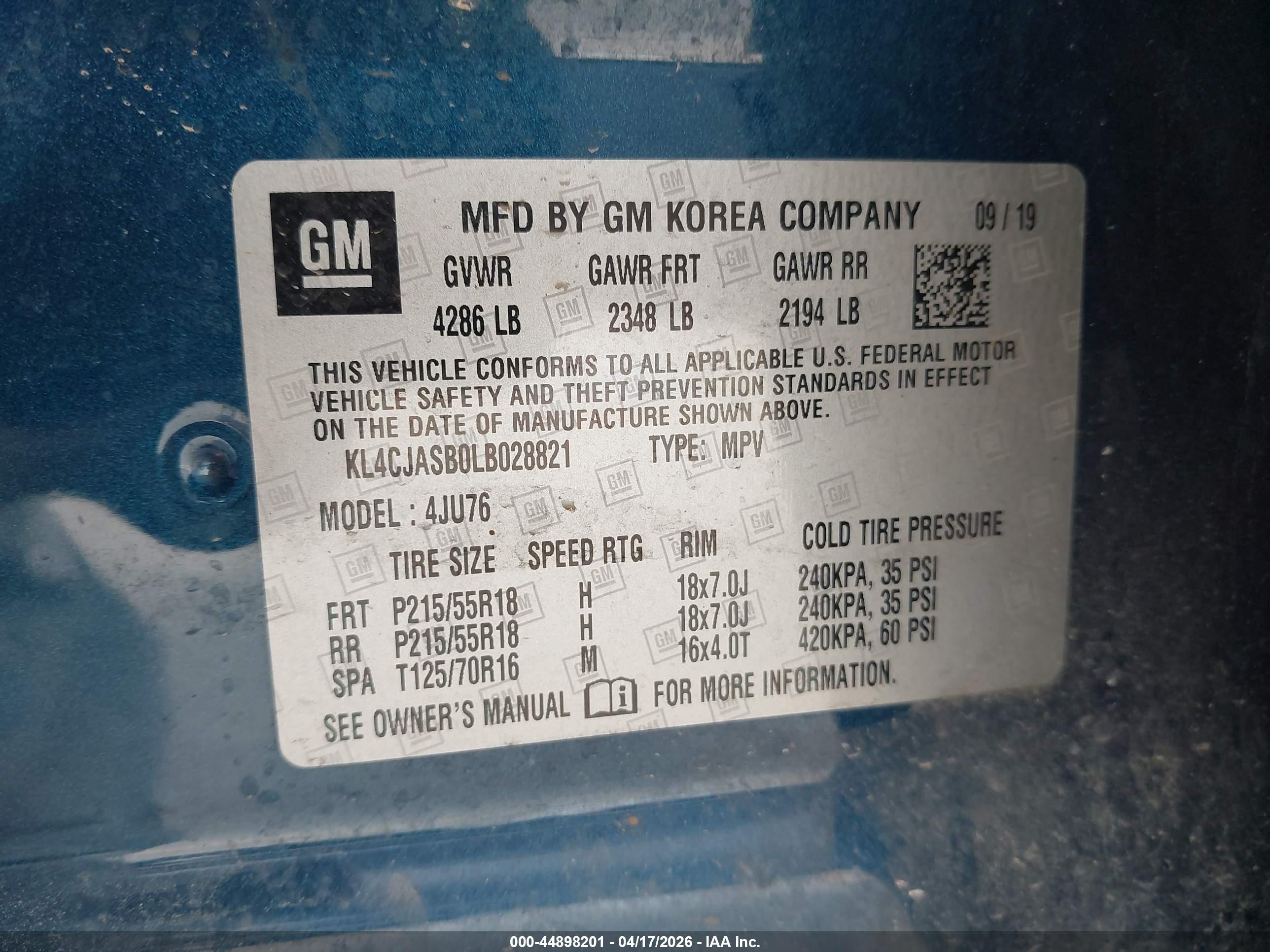 2020 Buick Encore Fwd Preferred Blue vin: KL4CJASB0LB028821