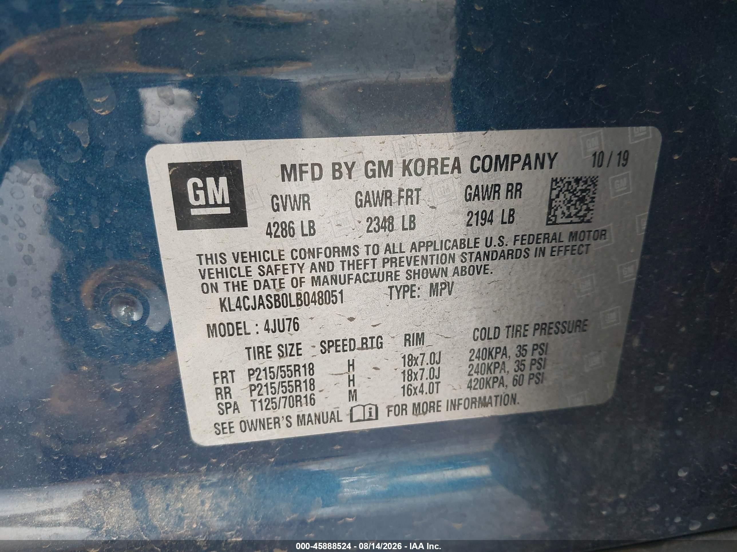2020 Buick Encore Fwd Preferred Blue vin: KL4CJASB0LB048051