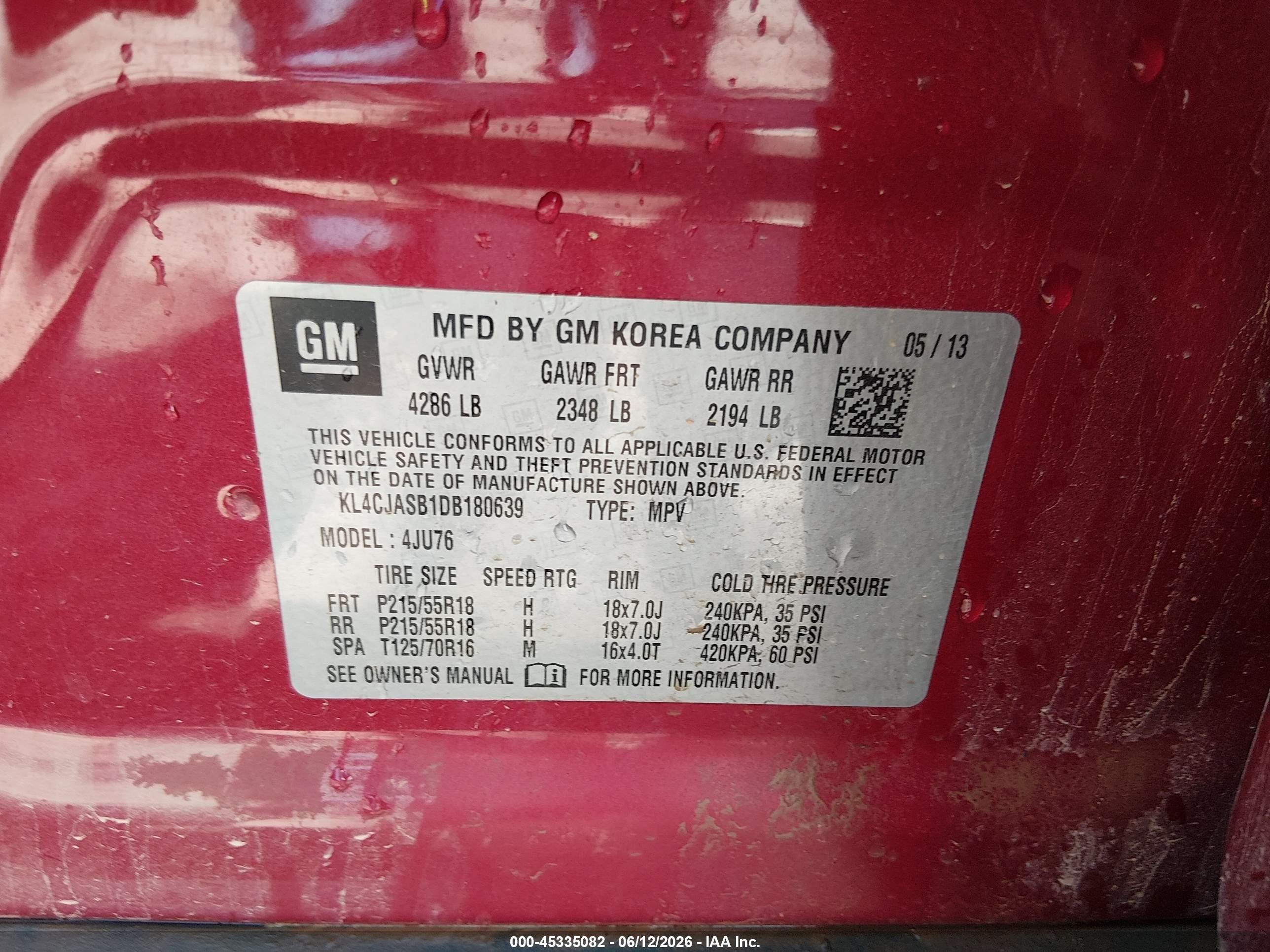 2013 Buick Encore   Red vin: KL4CJASB1DB180639