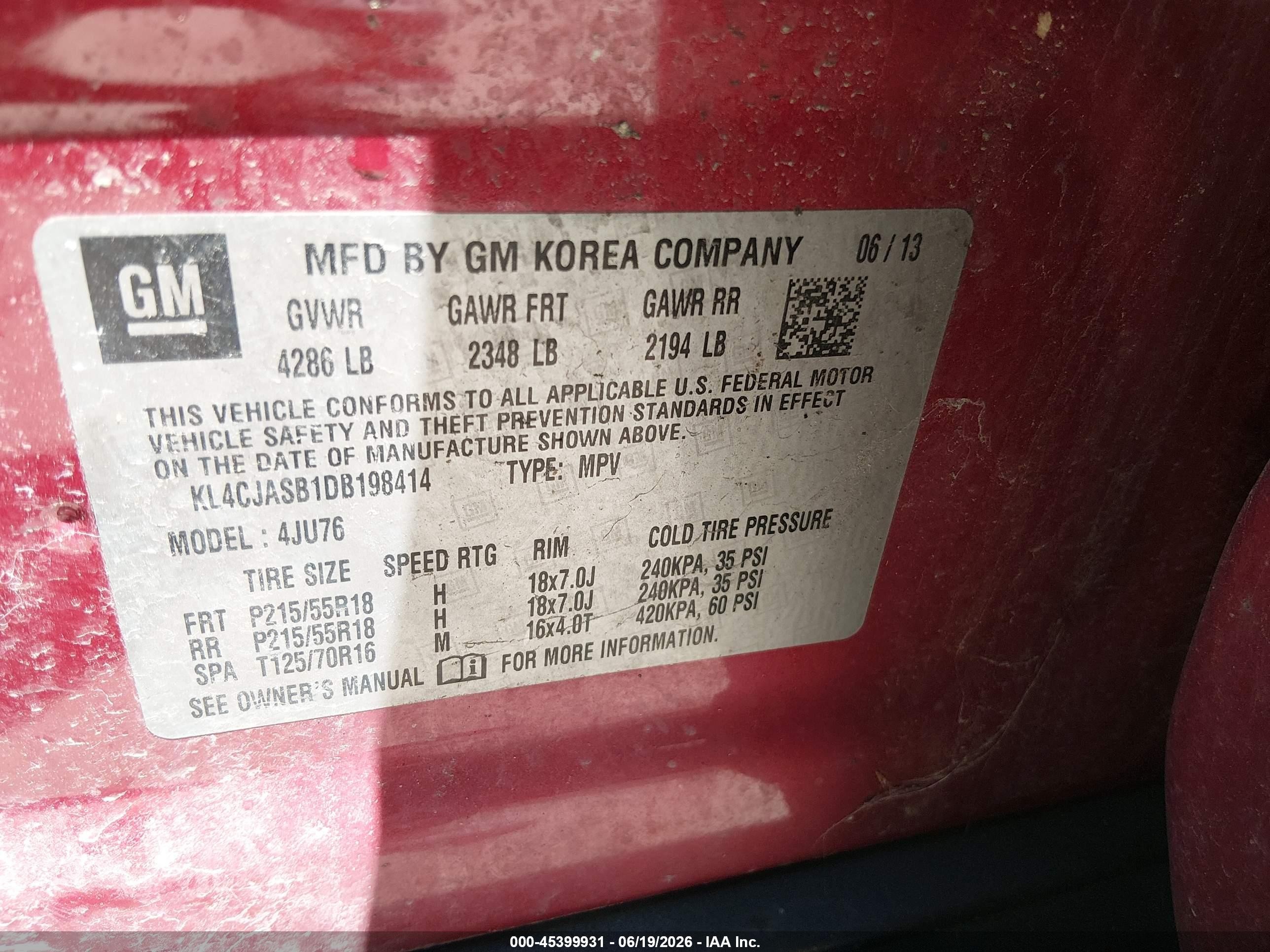 2013 Buick Encore   Red vin: KL4CJASB1DB198414